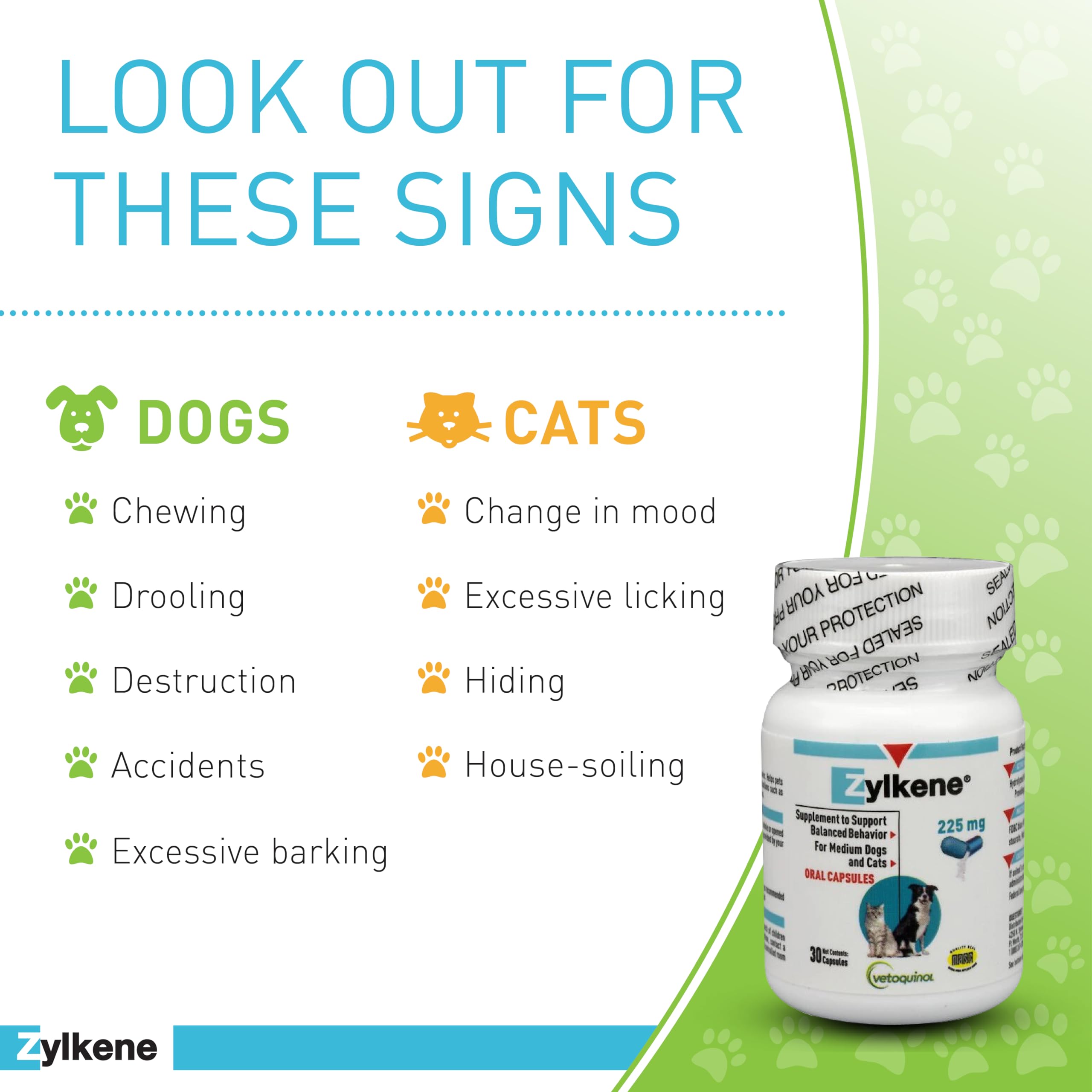 Vetoquinol Zylkene Calming Support Supplement for Medium Dogs 33-65lbs Helps Promote Relaxation and Reduce External Stress Facto