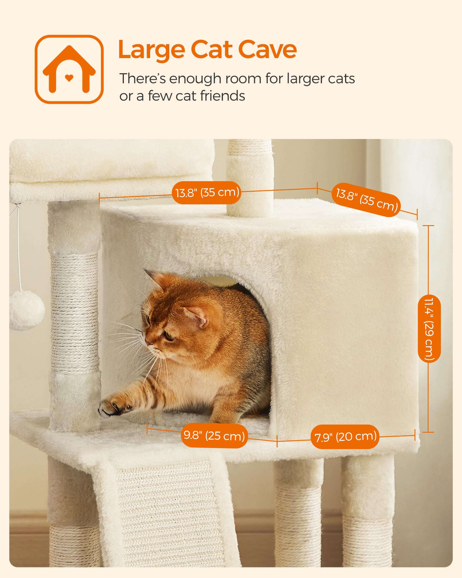 Feandrea Cat Tower, 45.3-Inch Cat Condo With Scratching Post, Ramp, Perch, Spacious Cat Cave, For Kittens, Elderly Cats, Adult C