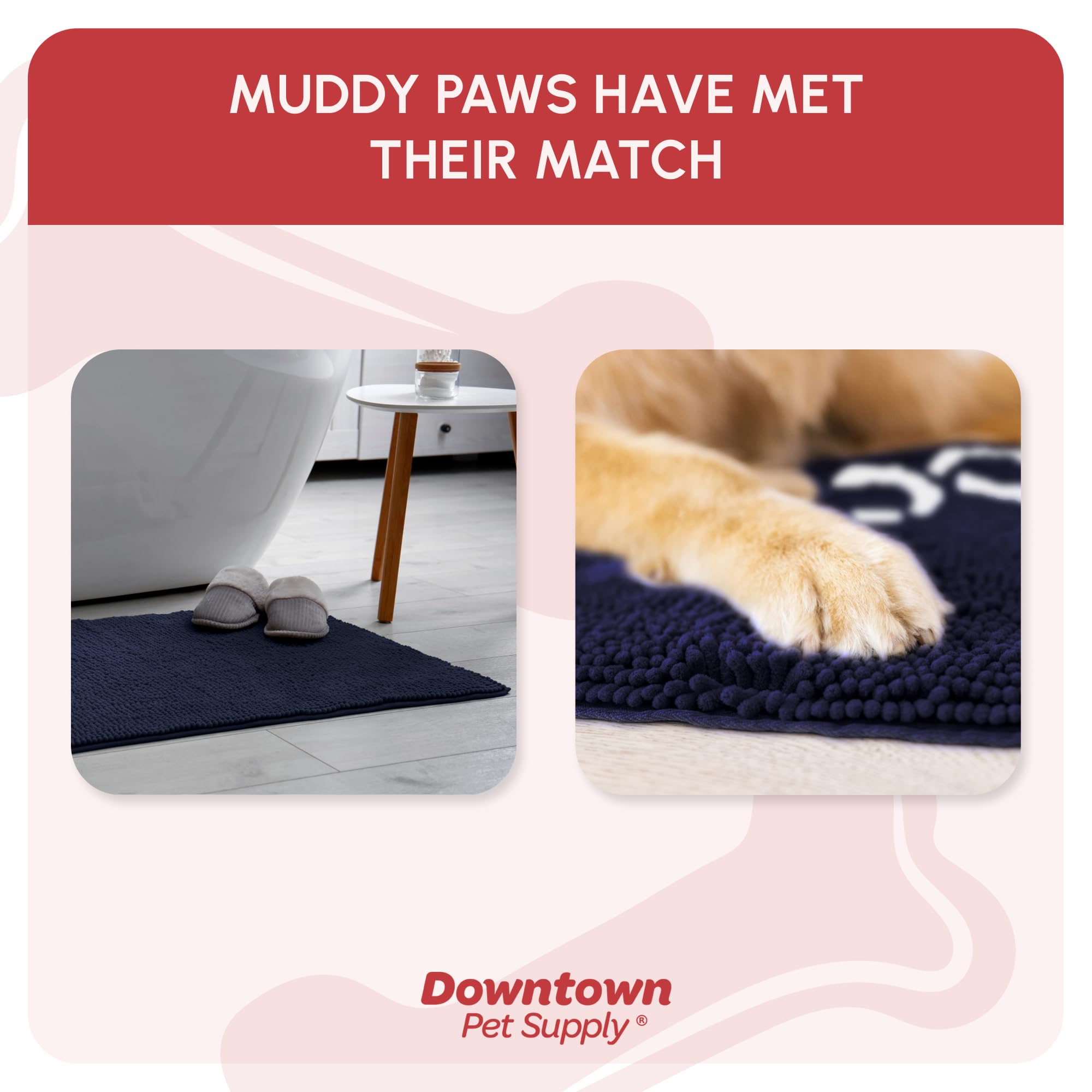 Absorbent Dog Mat by My Doggy Place, Durable, Quick-Drying, Washable, Keeps House Clean (Paw Print Design)