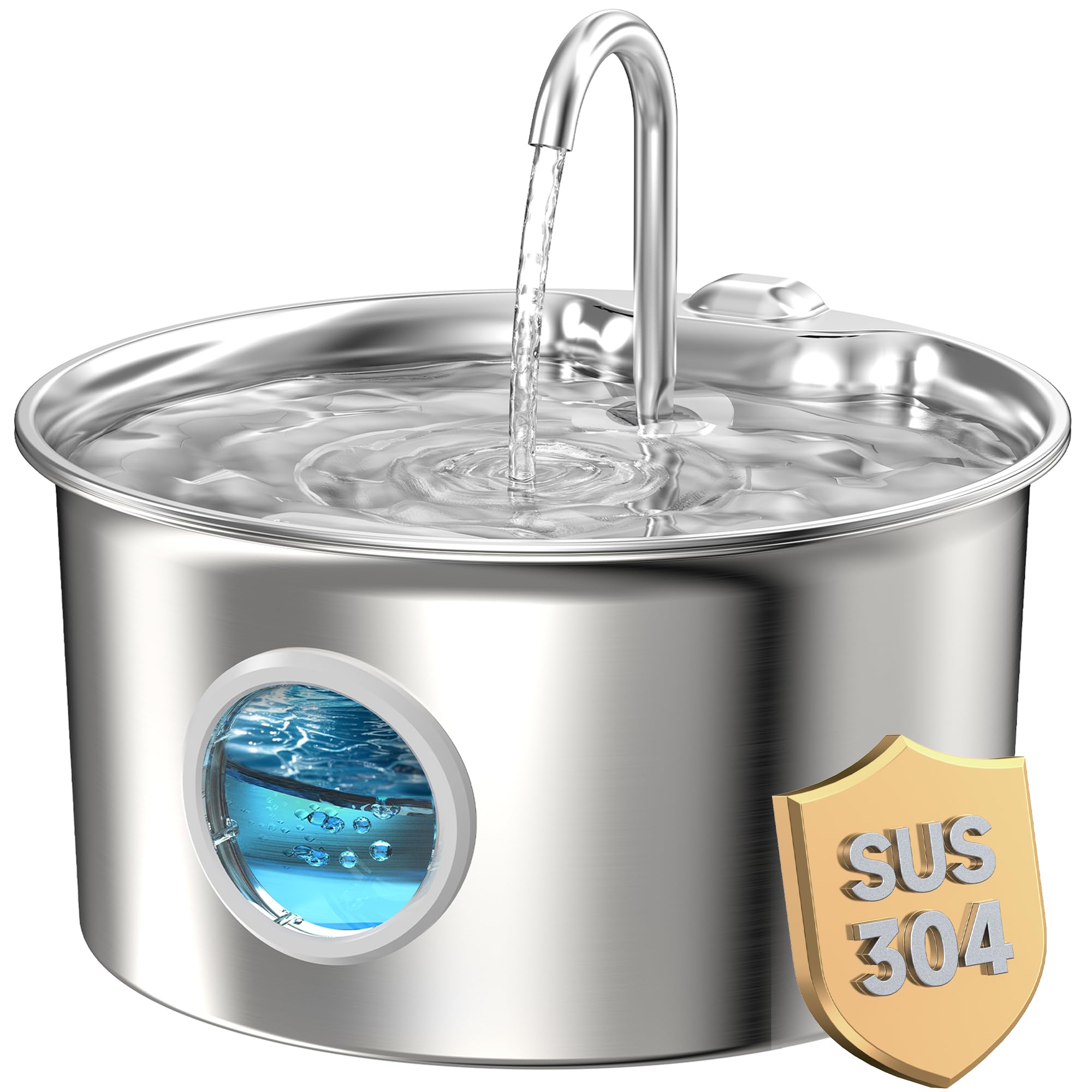 Cat Water Fountain Stainless Steel: Cat Fountain for Drinking - 88oz/2.6L Pet Water Fountain for Cats Indoor - Quiet Cats Water 