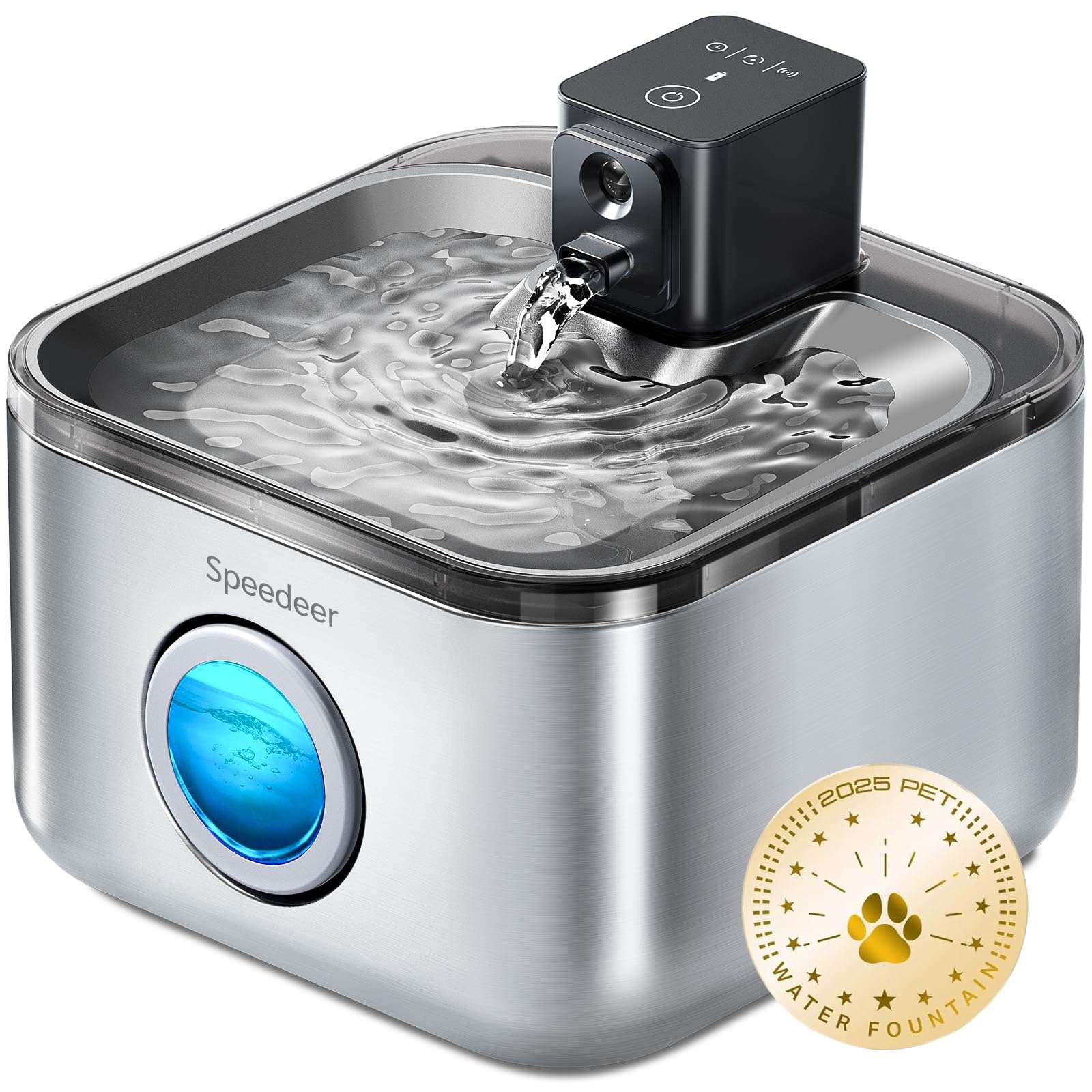 Speedeer Wireless Cat Water Fountain Stainless Steel, 135oz/4L Pet Fountain Battery Operated, Cordless Running Water Dispenser f
