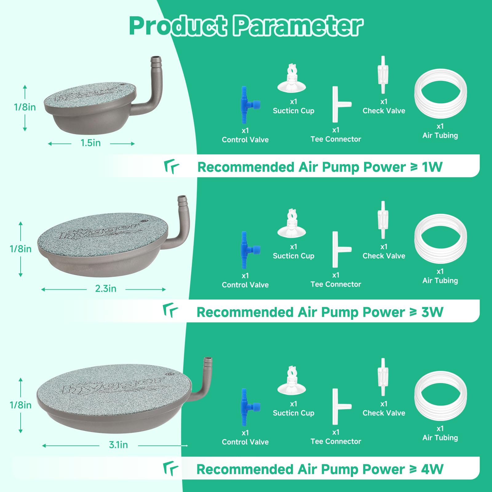 hygger Aquarium Air Stone, 3.1 Inch Fish Tank Bubbler Stone Kit Makes Super Tiny Bubbles, Ultra-High Dissolved Airstone with Sta