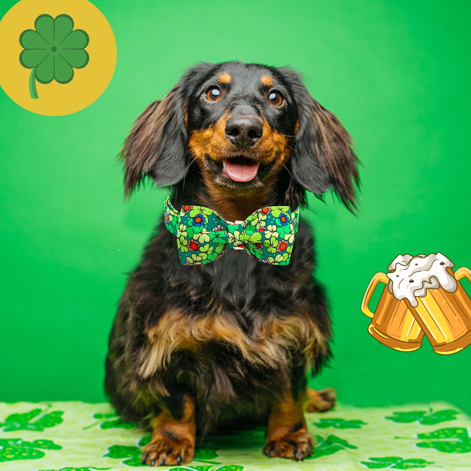 Lionheart Glory St.Patrick'S Day Dog Collar-Lucky Clover Shamrock Dog Bow Collar For Large Dogs Spring Green Trefoil Dog Collar