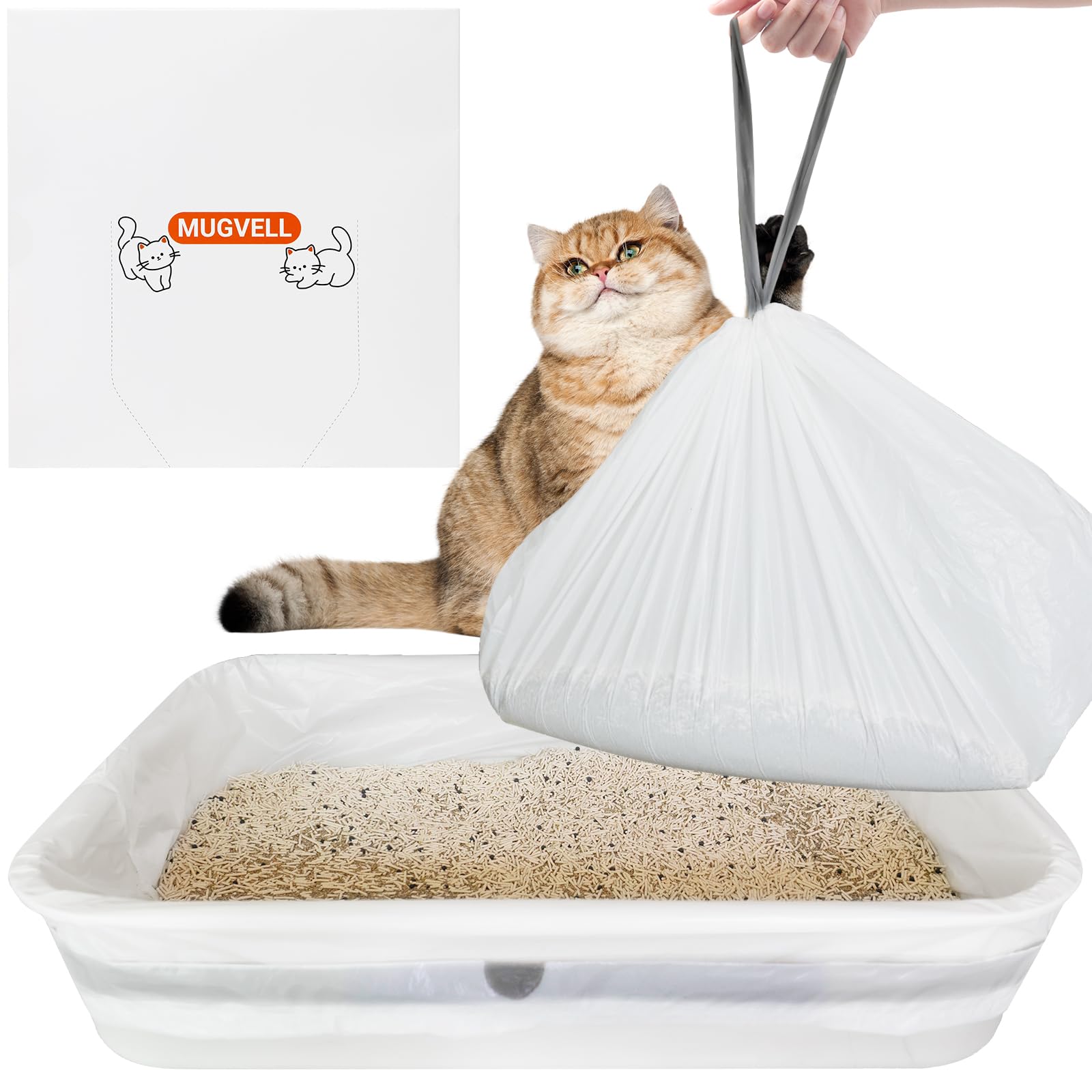 Mugvell Cat Litter Box Liners 6 Count, 37'' X 18'' Jumbo Cat Litter Bags With Drawstring, Xl Heavy Duty Litter Pan Liners, Litte