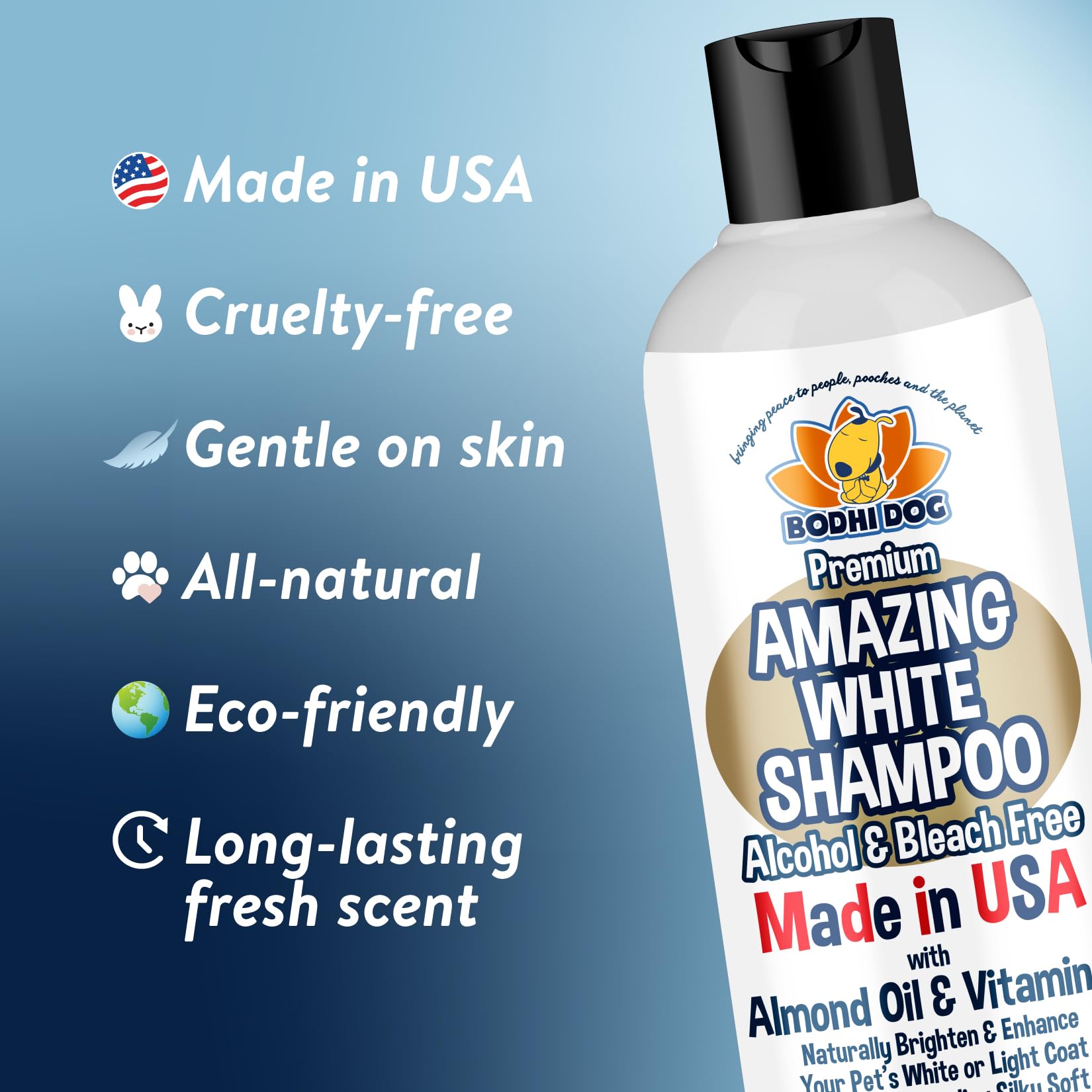 Bodhi Dog Amazing White Shampoo For Dogs - Brightens White & Light Coats - Plant-Based - Made With Natural Ingredients -Safe & E