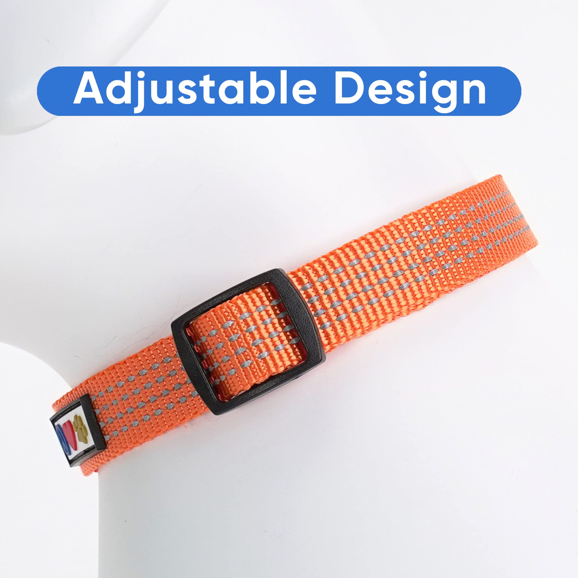 Pawtitas Reflective Dog Collar With Stitching Reflective Thread | Reflective Dog Collar With Buckle Adjustable And Better Training Great Collar For Extra Small Dogs - Orange Collar