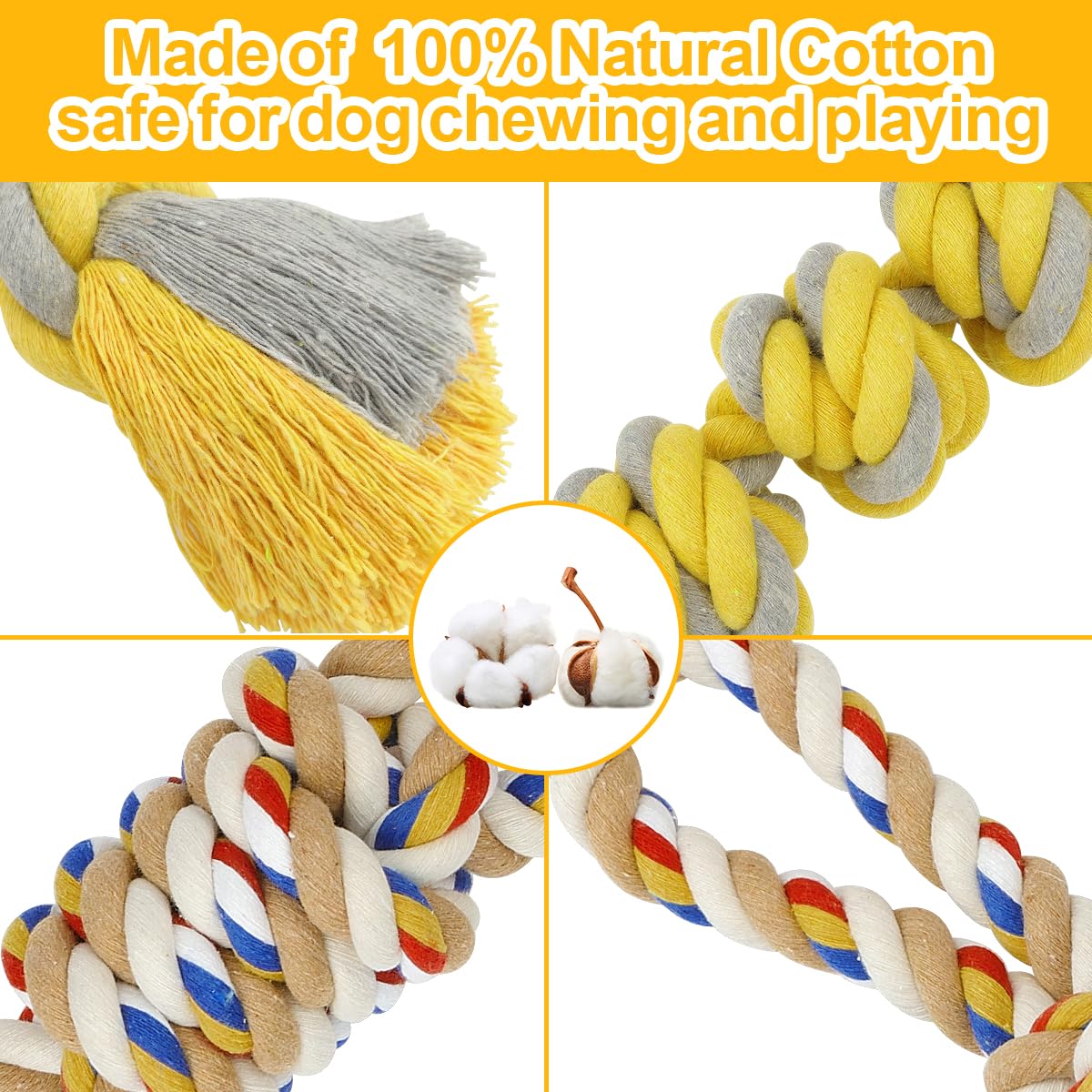 ETACCU Dog Rope Toys for Large & Medium Dogs, 2 Pack 22 Inch Tug of War Dog Toy for Aggressive Chewers, 100% Cotton Rope Dog Toy