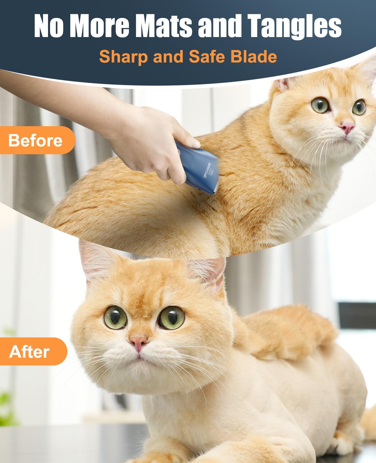 oneisall Pet Clipper for Cat Matted Hair, Pet Shaver for Cats Quiet Pet Clippers Waterproof Cordless Cat Clippers for Matted Hai