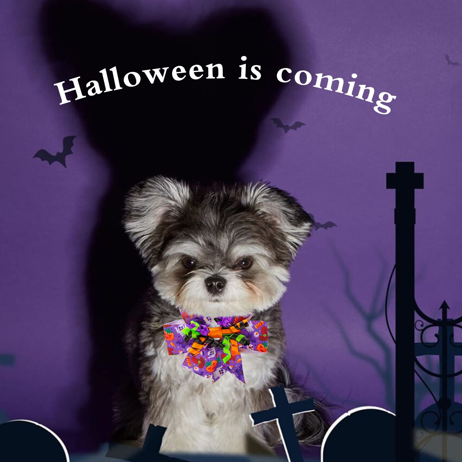22Pcs Halloween Pet Bow Tie, Adjustable Bow Tie For Pet Cats And Dogs, Halloween Fall Pet Neck Tie With Pumpkin Ghost Bat Decor (Halloween)