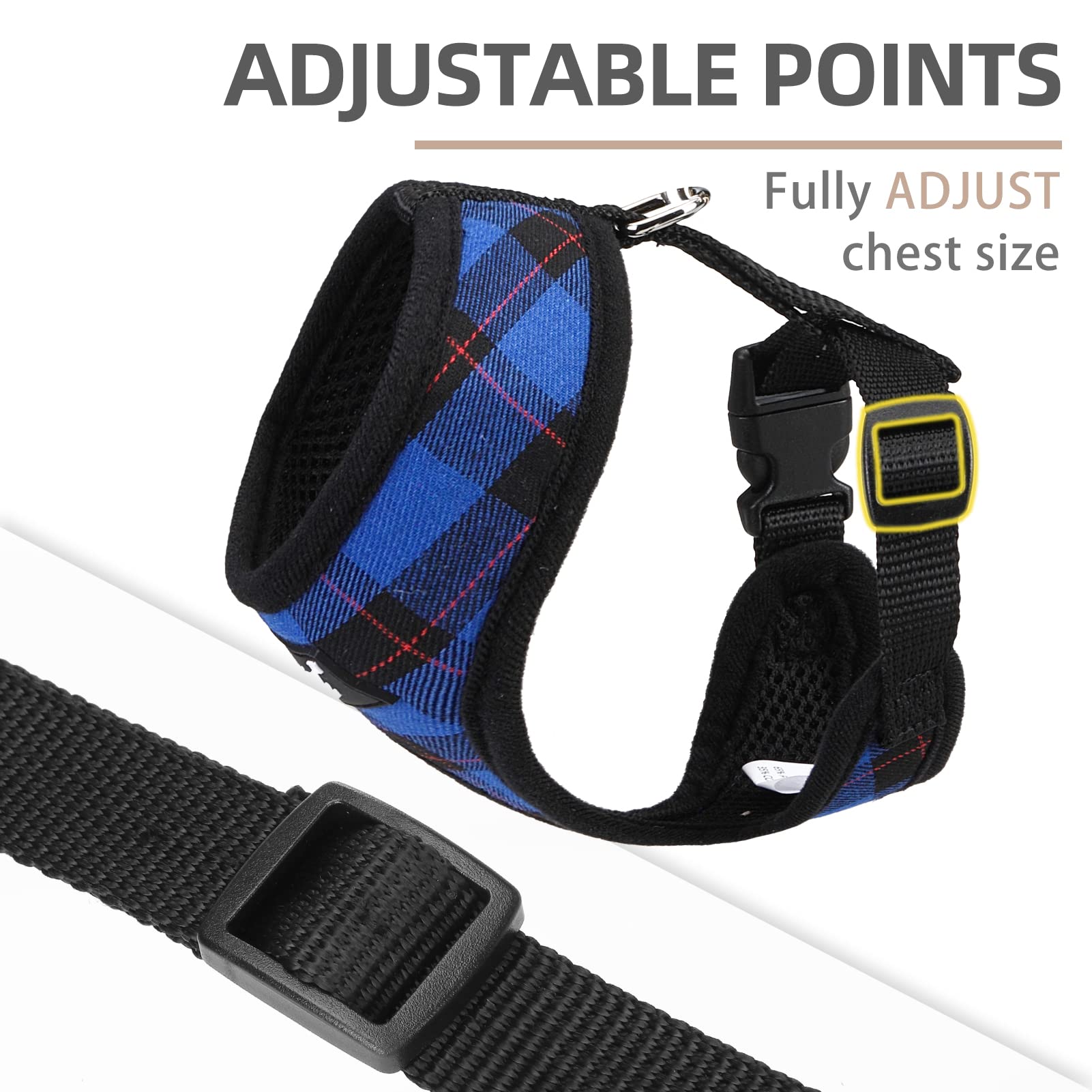 Pupteck Soft Mesh Dog Harness And Leash Set Pet Puppy Cat Comfort Padded Vest No Pull Harnesses, Navy Blue, L