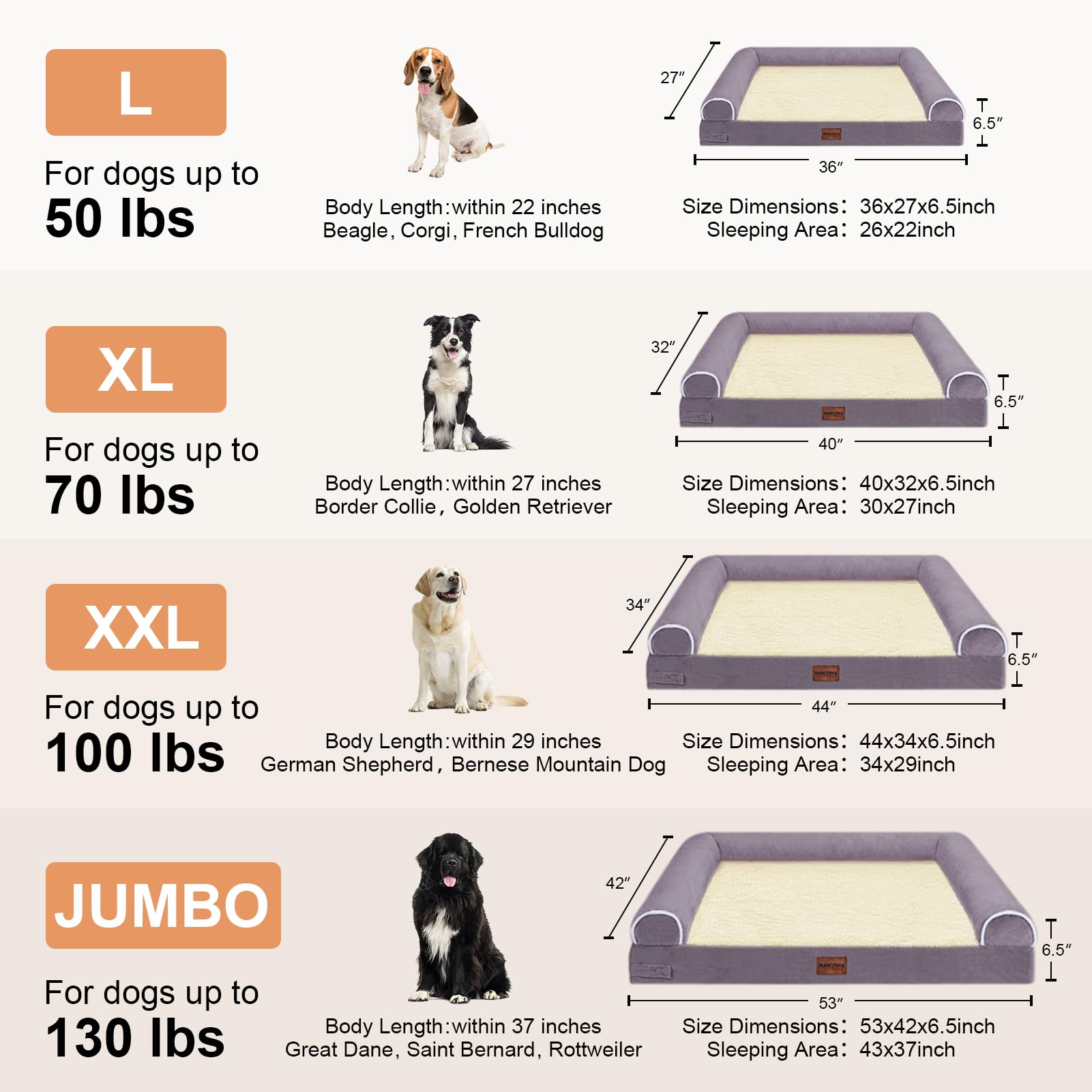 Large Dog Bed Orthopedic Washable: Beds Bolster Xl Bed Medium Large Dogs Egg Crate Foam Couch Sofa Waterproof With Removable Cover - Purple