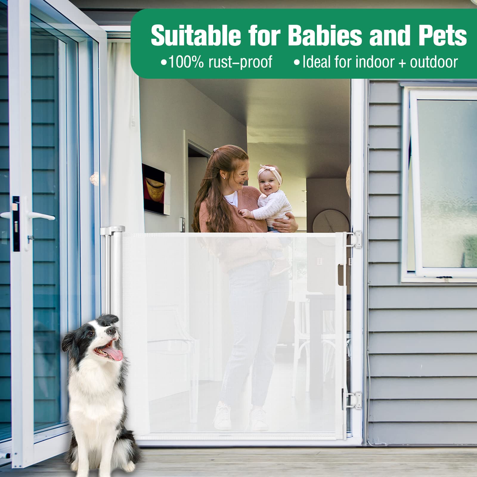 42-Inch Extra Tall Retractable Baby Gates 56' Wide Baby Gate Tall Dog Gate Indoor Outdoor Retractable Dog Gate Adjustable Pet Gate Dog Gates For The House Tall Baby Gate For Stairs, Doorways, White