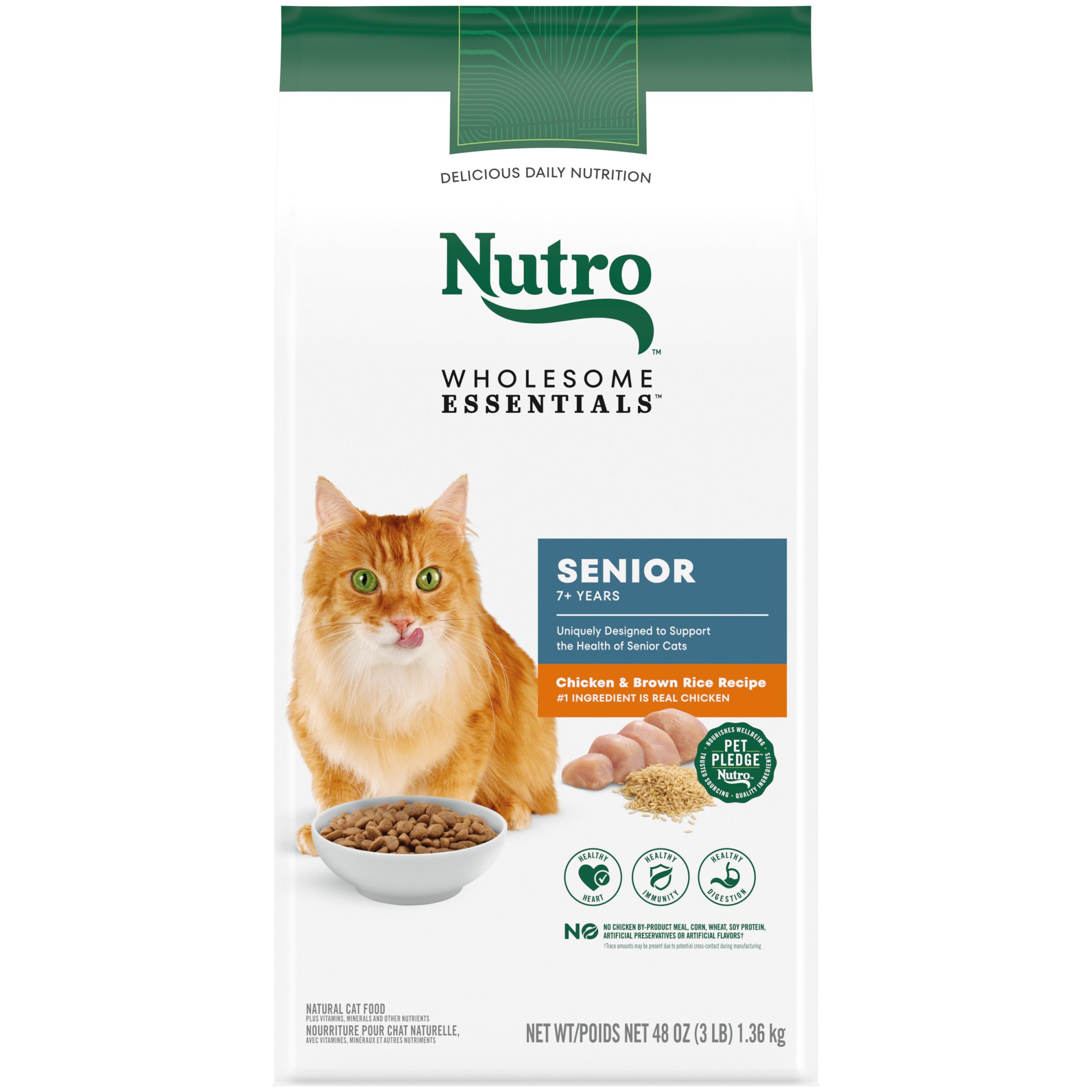 Nutro Wholesome Essentials Senior Dry Cat Food, Chicken & Brown Rice Recipe, 3 lb. Bag