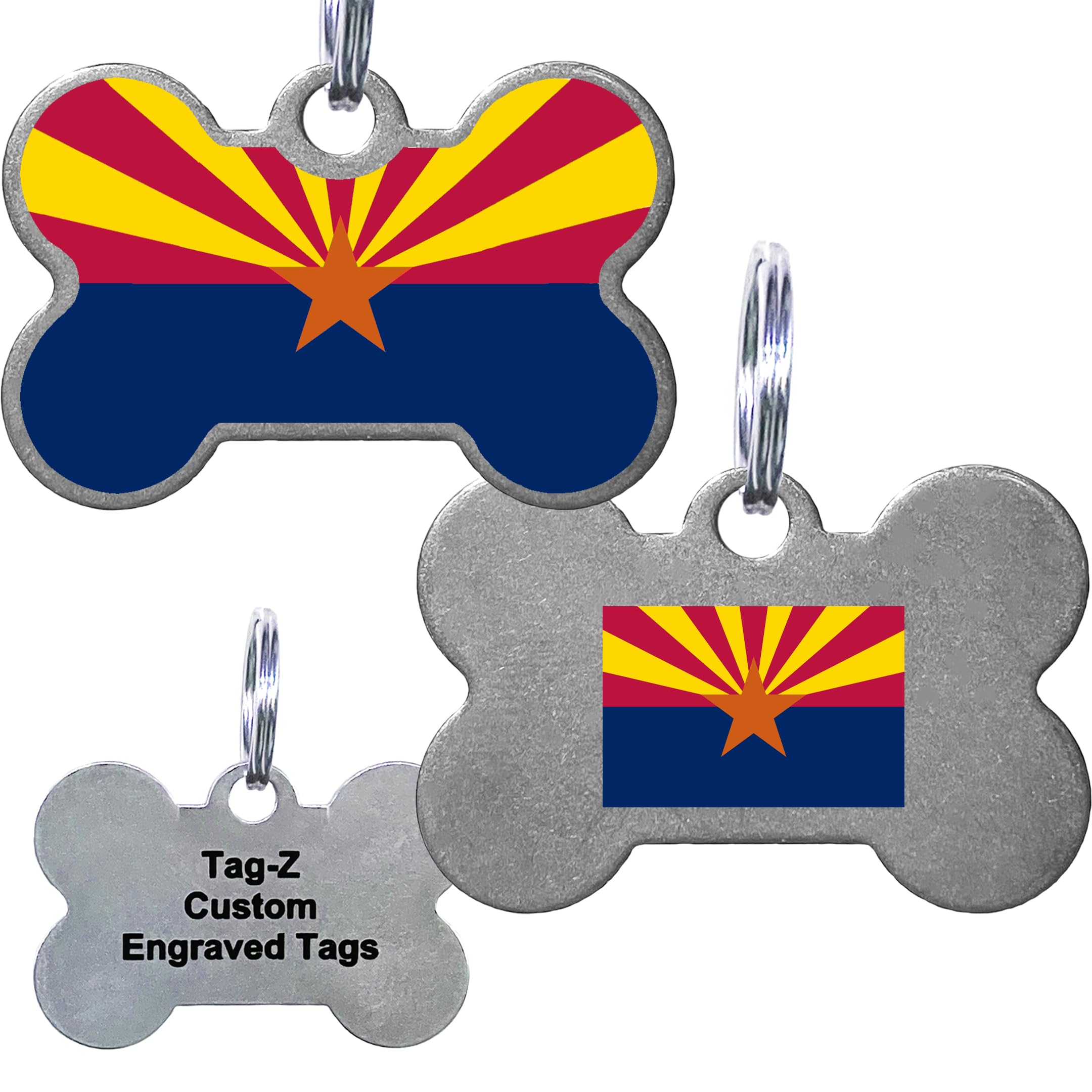 Arizona Flag Pet Id Tags, Custom Printed And Laser Engraved Bone