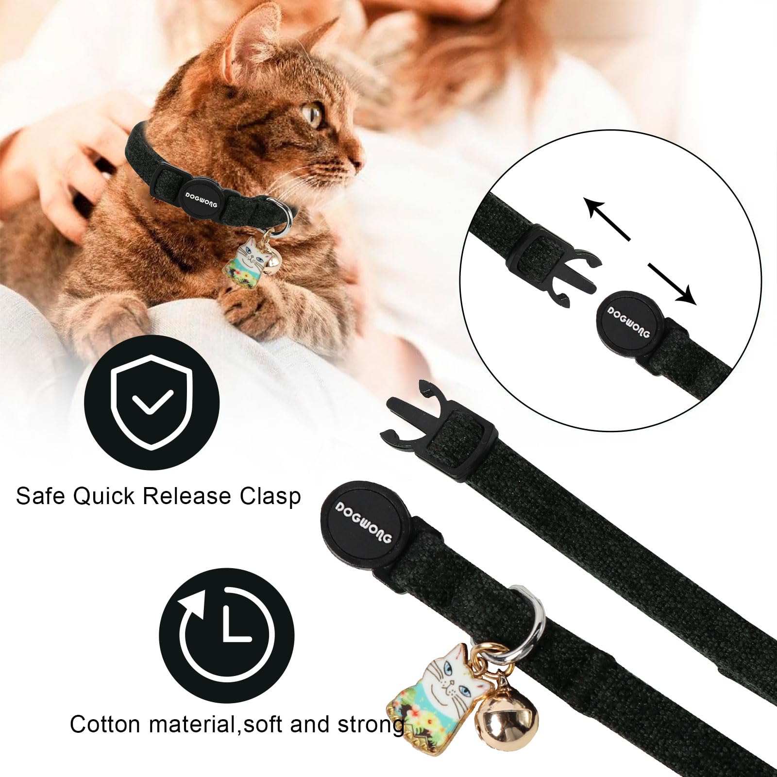 Cat Collar,2 Pack Cat Collars Breakaway With Bell, Dogwong Safety Buckle Black Cat Collar For Girl Boy Cats And Small Dogs,Adjus