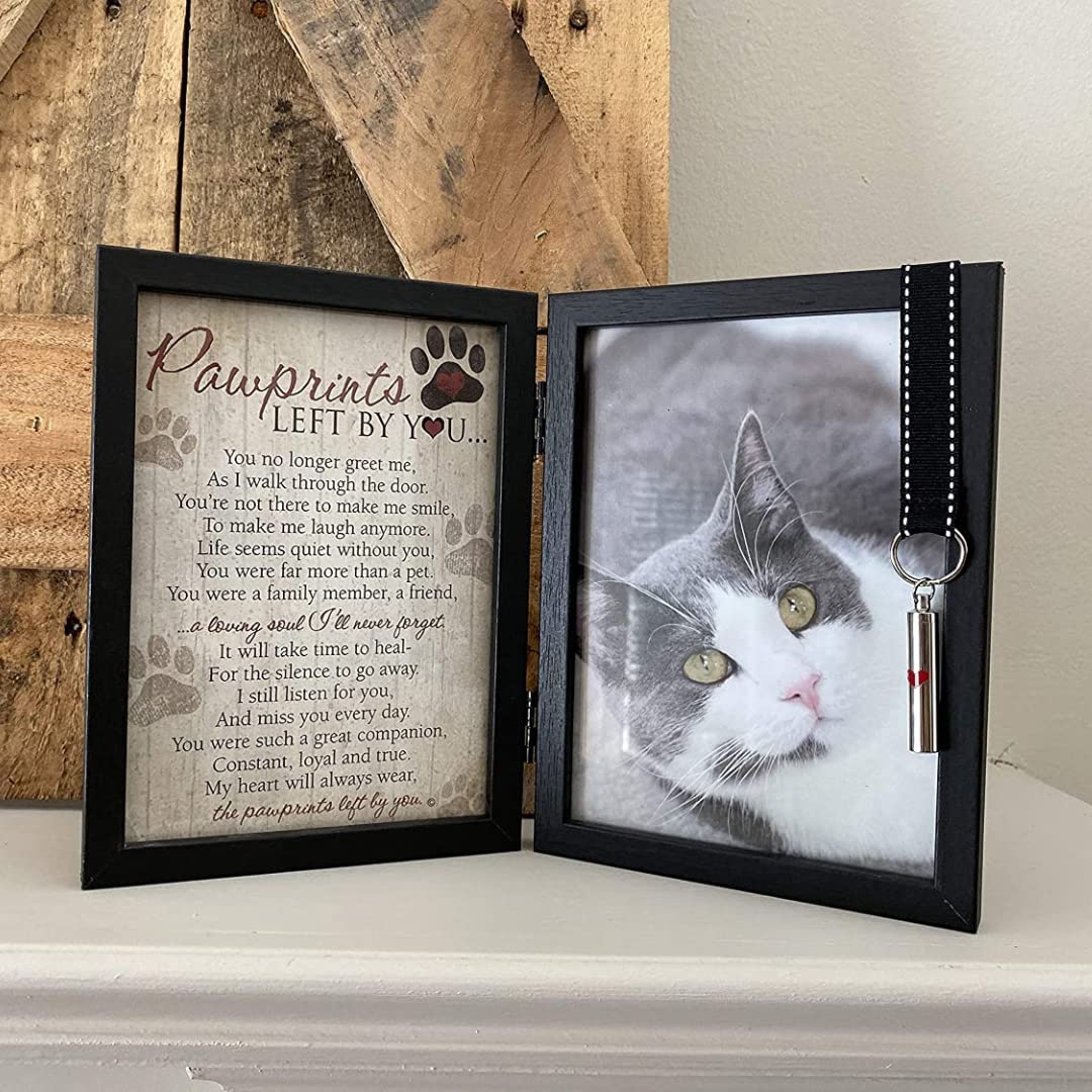 Pawprints Pet Memorial 5' X 7' Frame For Cats With Pawprints Left By You Poem (Frame With Ash Vial) - Beautiful Sympathy Gift To Remember A Beloved Cat - Pet Loss/Bereavement