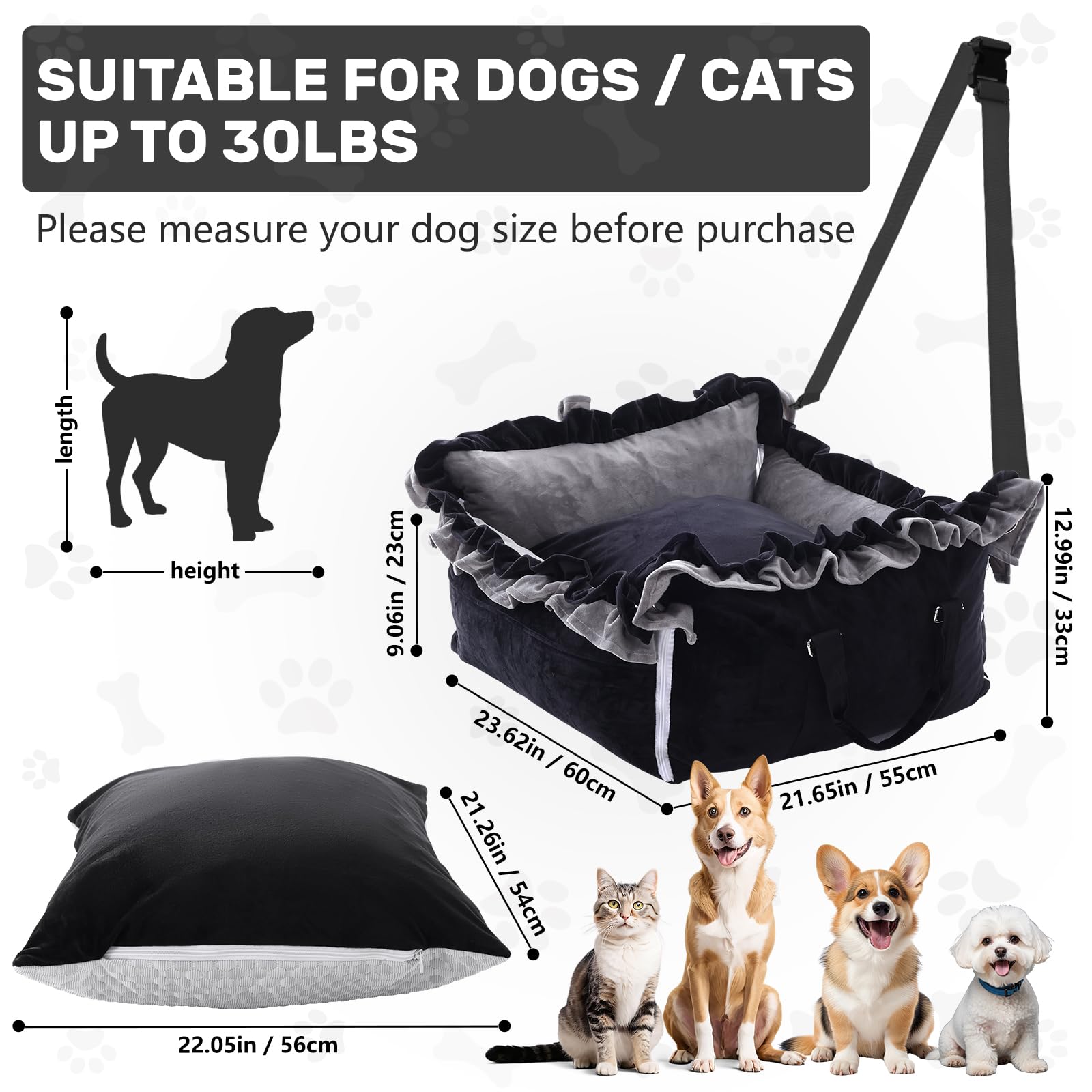 Homcosan Dog Car Seat for Small Medium Dogs, Dog Booster Seat for Car with Clip-On Safety Leash, Elevated Pet Car Seat with Soft