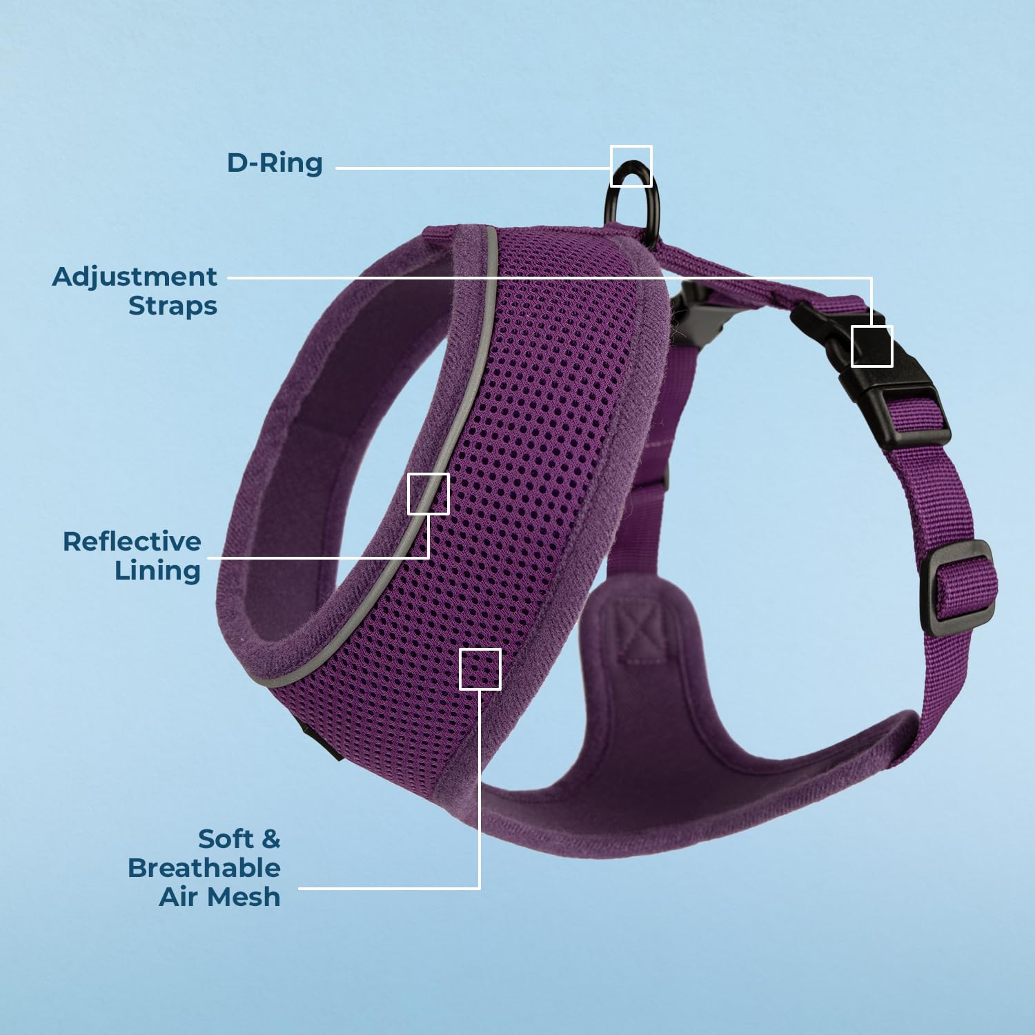 Voyager Aerolite No Pull Mesh Dog Harness With Lightweight, Soft, Breathable, Reflective Stitching, And Adjustable Straps For Walking, Running, Training, Heavy Duty And Durable - Purple, Xs