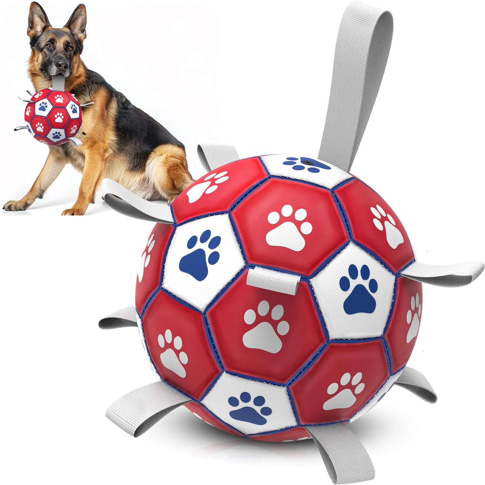 Diman Dog Toys Ball, Interactive Dog Toys For Tug Of War, Dog Soccer Ball With 9 Nylon Straps For Indoor Outdoor, Dog Toy For Me