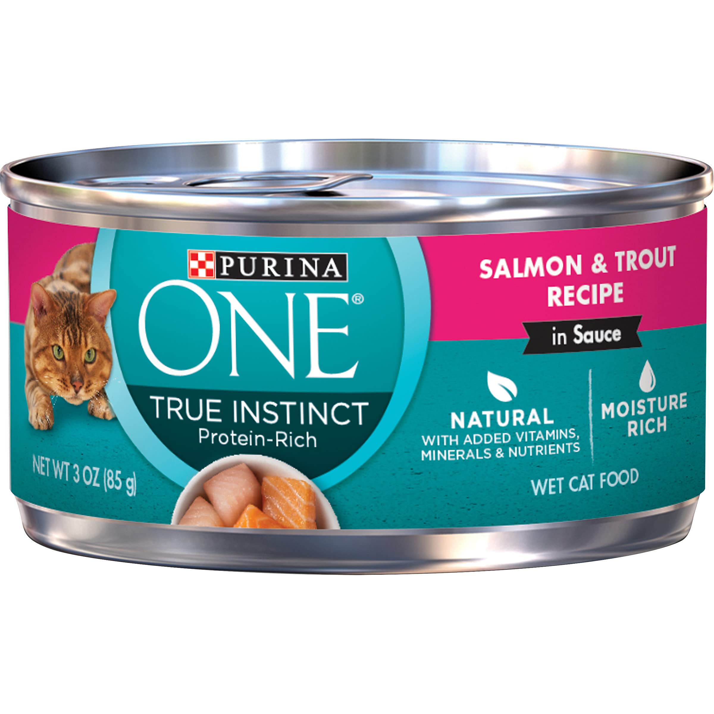 Purina ONE Natural, High Protein Cat Food, Salmon and Trout Recipe in Sauce - (Pack of 24) 3 oz. Pull-Top Cans