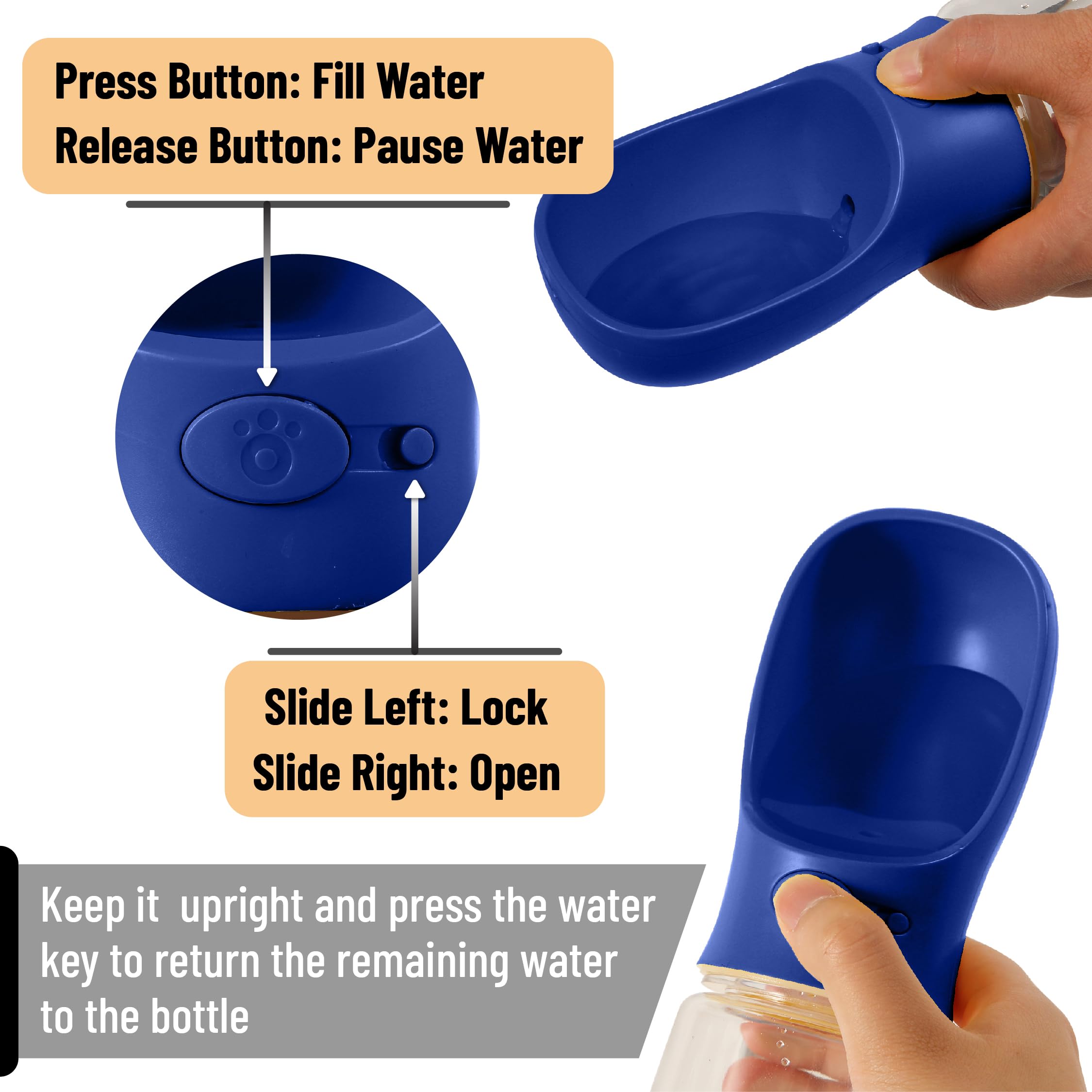 Mr. Pen- Dog Water Bottle, 19 oz, Large, Navy Blue, Portable Dog Water Bottle Dispenser, Dog Travel Water Bottle, Travel Dog Wat