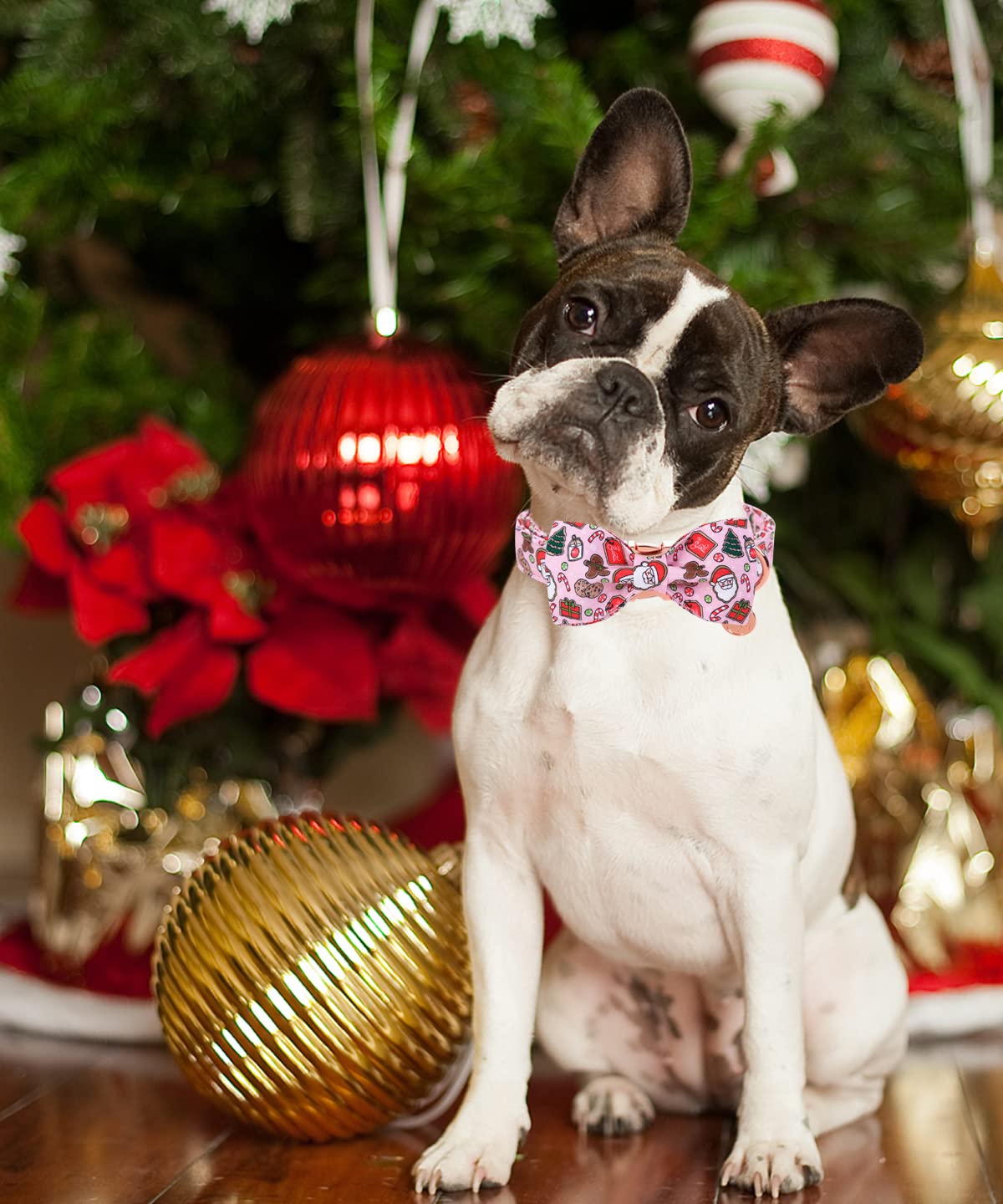 Dogwong Christmas Dog Collar With Sailor Bow, Pink Santa Claus Dog Collar Soft Durable Adjustable Cotton Cute Girl Puppy Collar