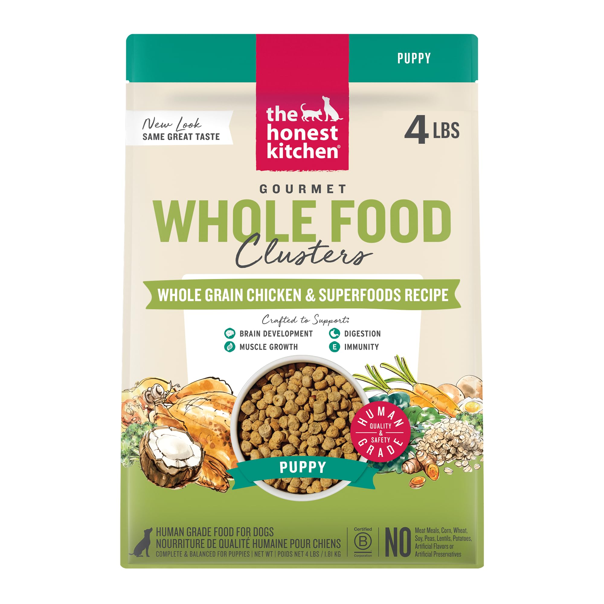 The Honest Kitchen Whole Food Clusters Puppy Whole Grain Chicken Dry Dog Food, 4 lb Bag