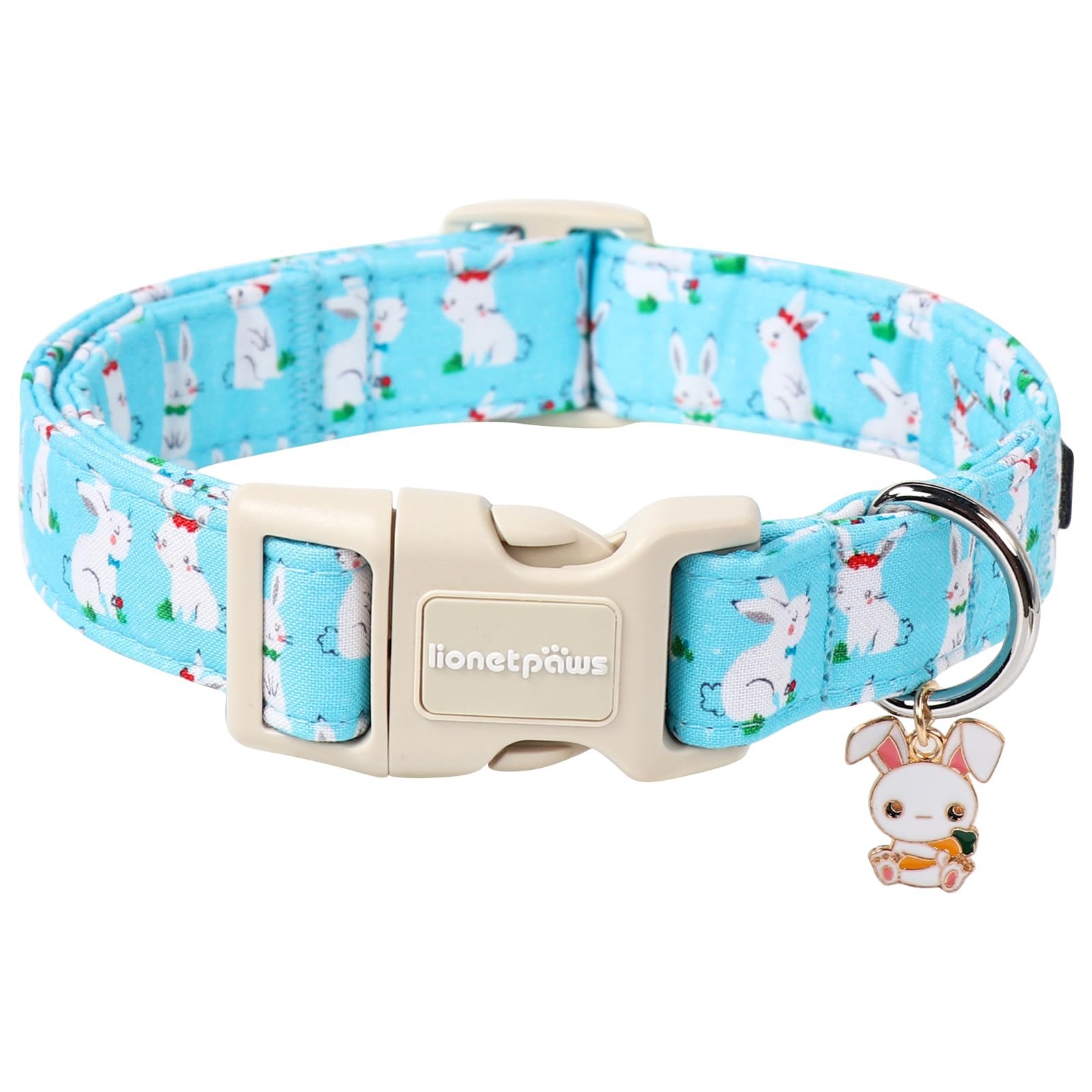 Lionet Paws Easter Dog Collar, Comfortable Adjustable Blue Rabbit Collar With Bunny Rabbit For X-Large Male Female Dogs Collars,