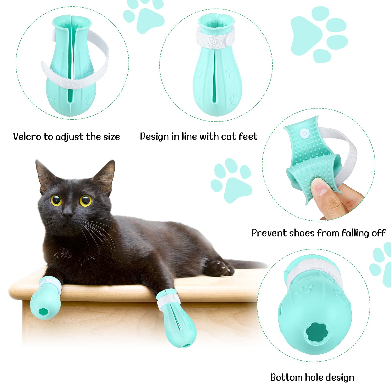 Cat Muzzle For Grooming Cat Adjustable Hood With Cat Paw Covers, Kitten Breathable Anti Bite Muzzles Anti Scratch Boots Silicone Cat Shoes Boots Cat Paw Protector For Cats Bathing Shaving (Large)