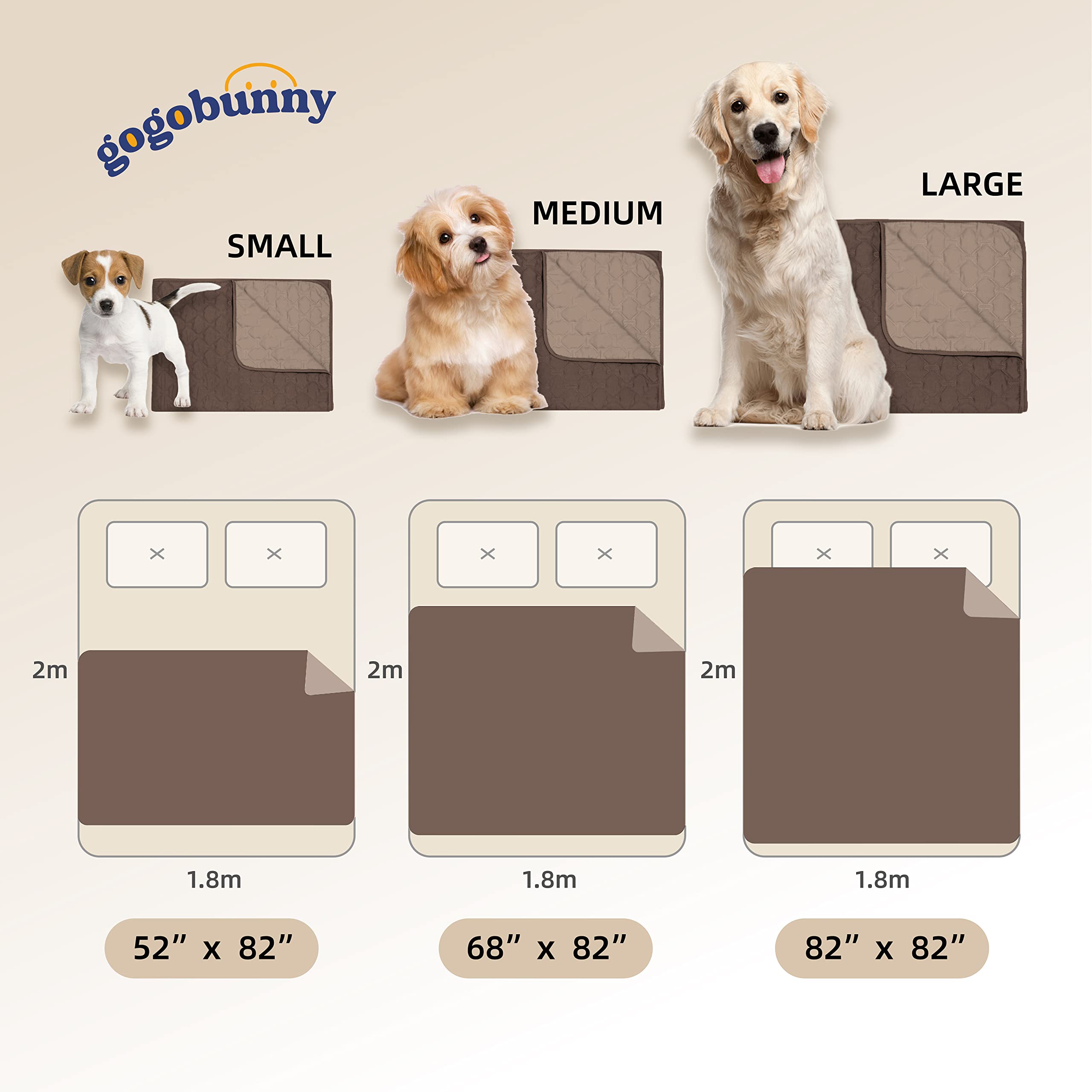 Gogobunny 100% Double-Faced Waterproof Dog Bed Cover Pet Blanket Sofa Couch Furniture Protector For Kids Children Dog Cat, Reversible(82X120 Inch (Pack Of 1), Dark Chocolate/Light Chocolate)
