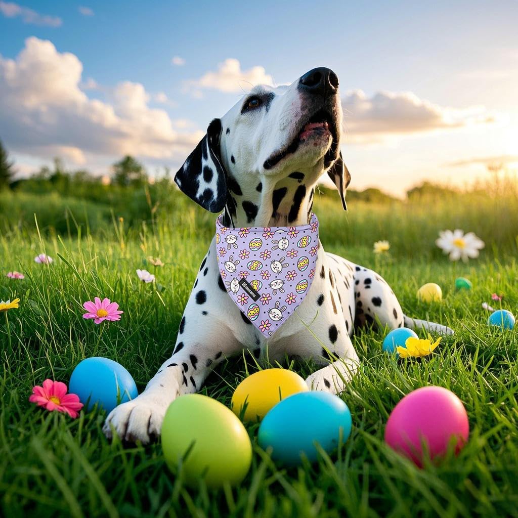 Maca Bates 2 Pack Easter Day Dog Bandana Bunny Rabbit Egg Corrot Esater'S Gift Dogs Scarf Purple And Pink Soft Puppy Bandanas Pe