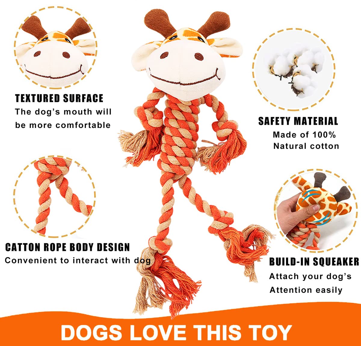 Rope Dog Toys To Keep Them Busy - Tug Of War Dog Toys For Boredom Plush Interactive Squeaky Puppy Toys For Small Medium Large Do