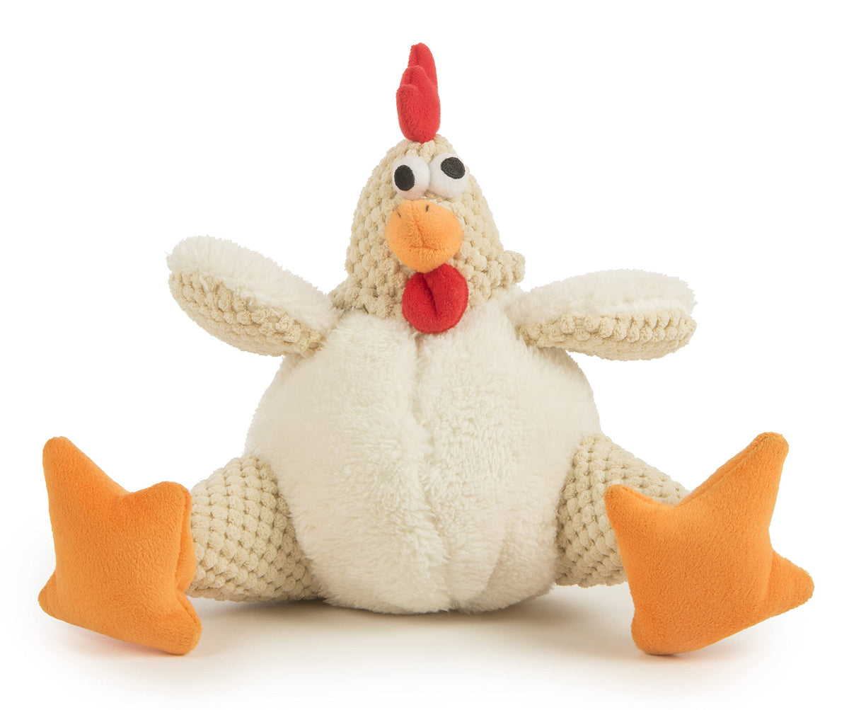 Godog Checkers Fat Rooster Squeaky Plush Dog Toy, Chew Guard Technology - White, Large