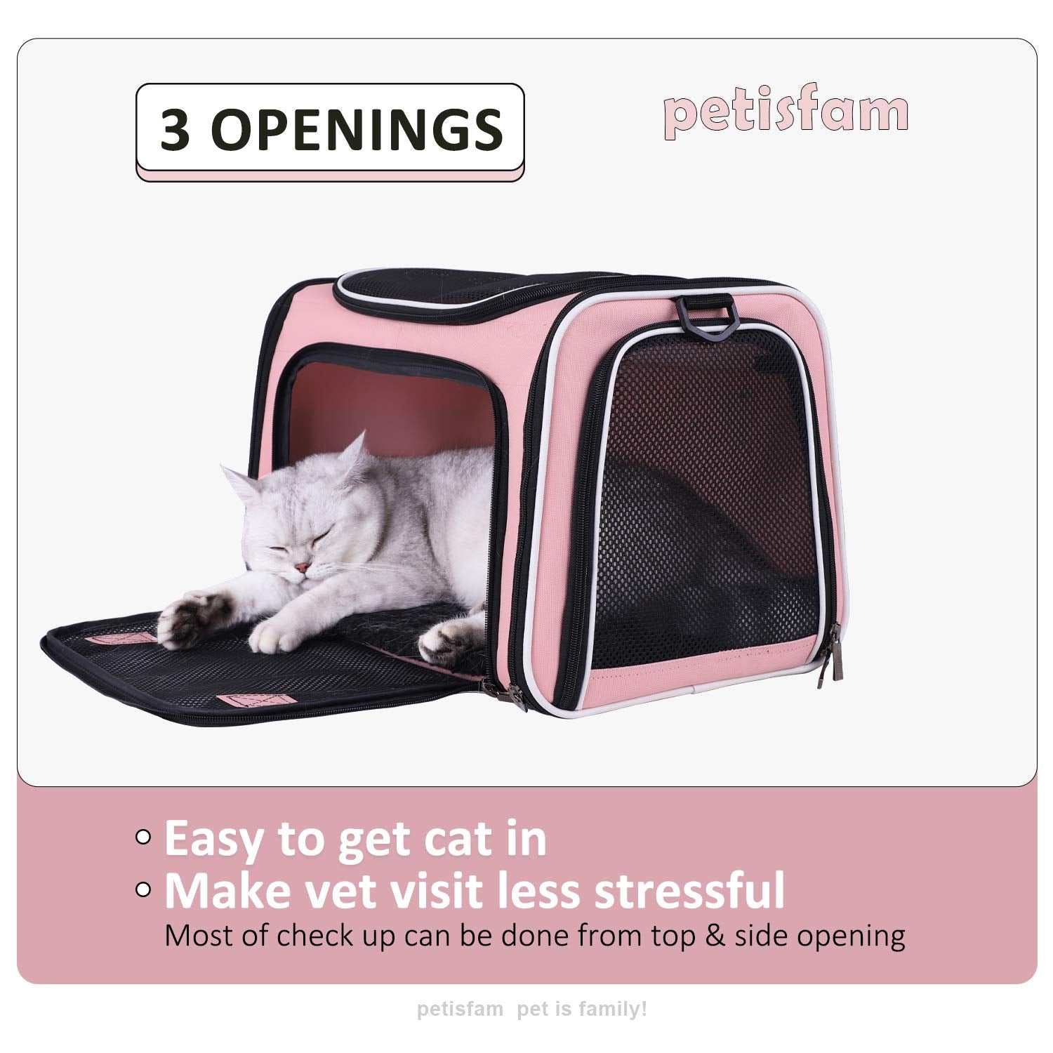 Petisfam Soft Pet Carrier For Medium Cats And Small Dogs With Cozy Bed, 3 Doors, Top Entrance | Airline Approved, Escape-Proof,