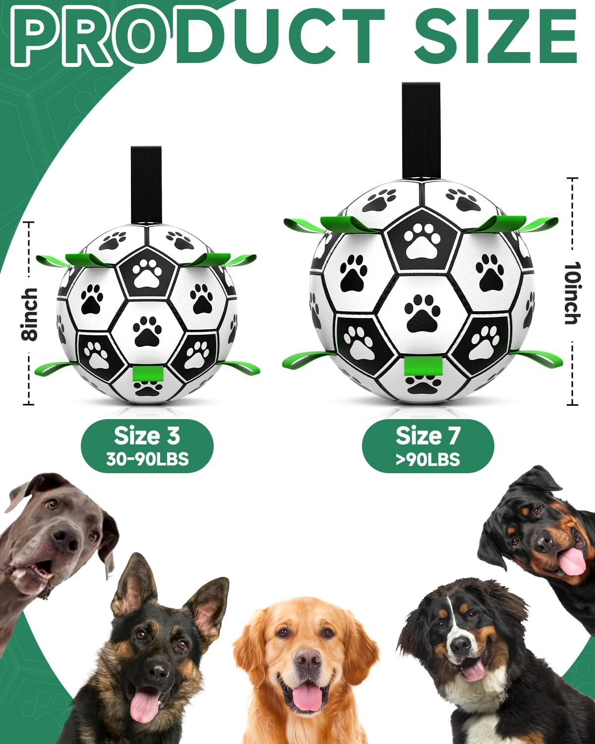 Qdan Dog Toys Soccer Ball With Straps - Durable Dog Balls For Giant Extra Large Dogs, Outdoor Dog Toys, Dog Water Toy, Herding Ball, Dog Birthday Gifts (10 Inch)
