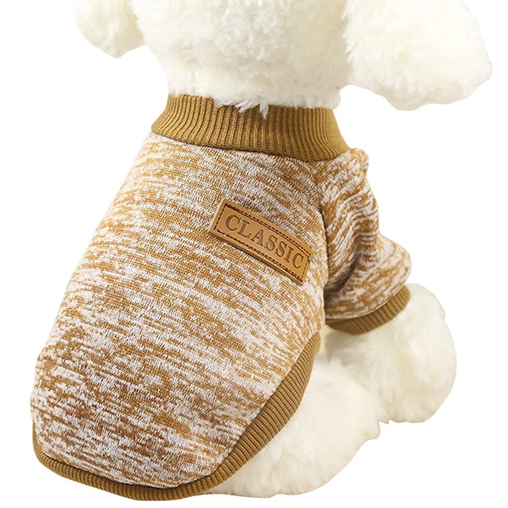 Jecikelon Pet Dog Clothes Dog Sweater Soft Thickening Warm Pup Dogs Shirt Winter Puppy Sweater For Dogs (Khaki, M)