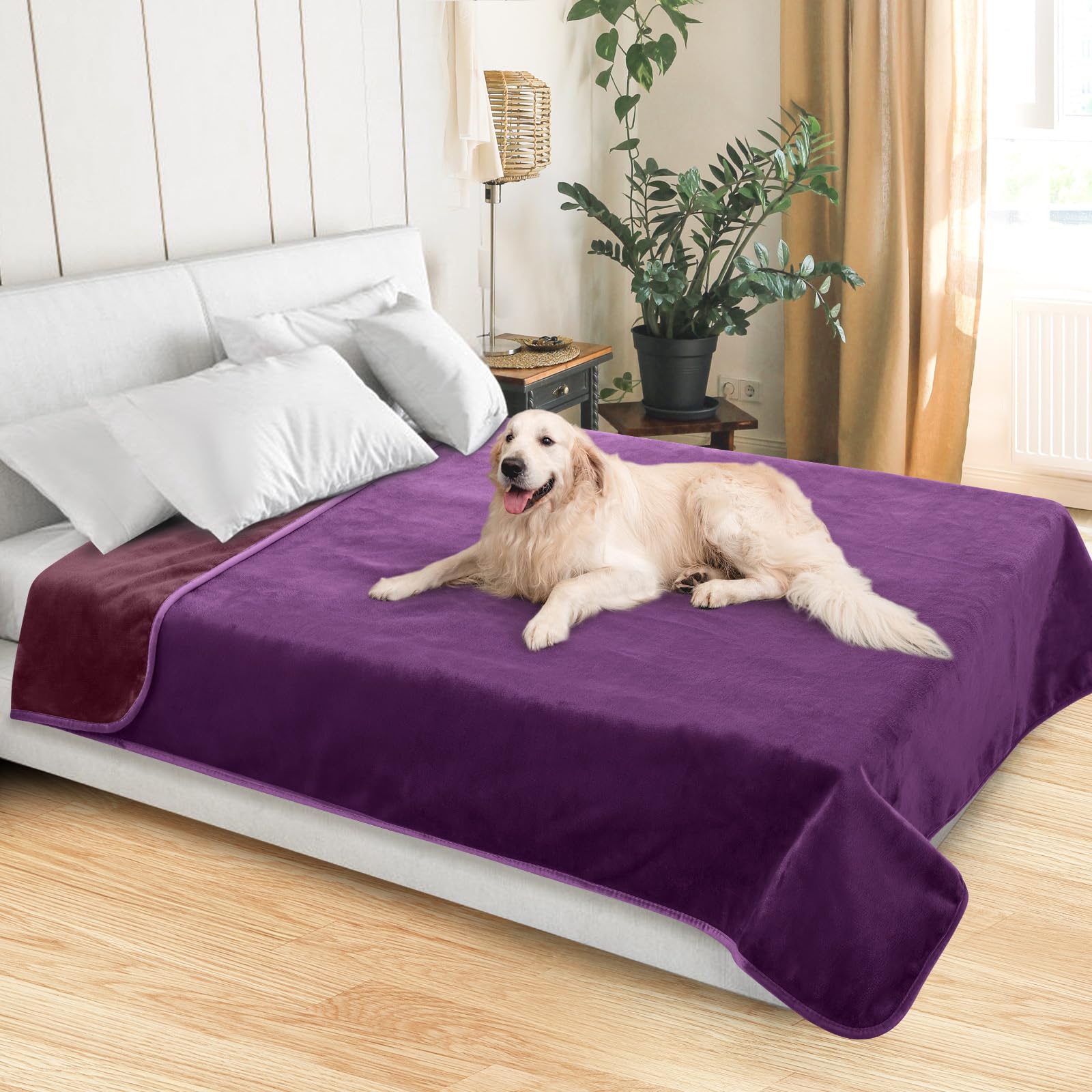 Loobani Dog Blanket Waterproof For Bed: Spill-Proof Puppy Blankets For Medium Large Dogs Washable, Reversible Soft Flannel Dog T