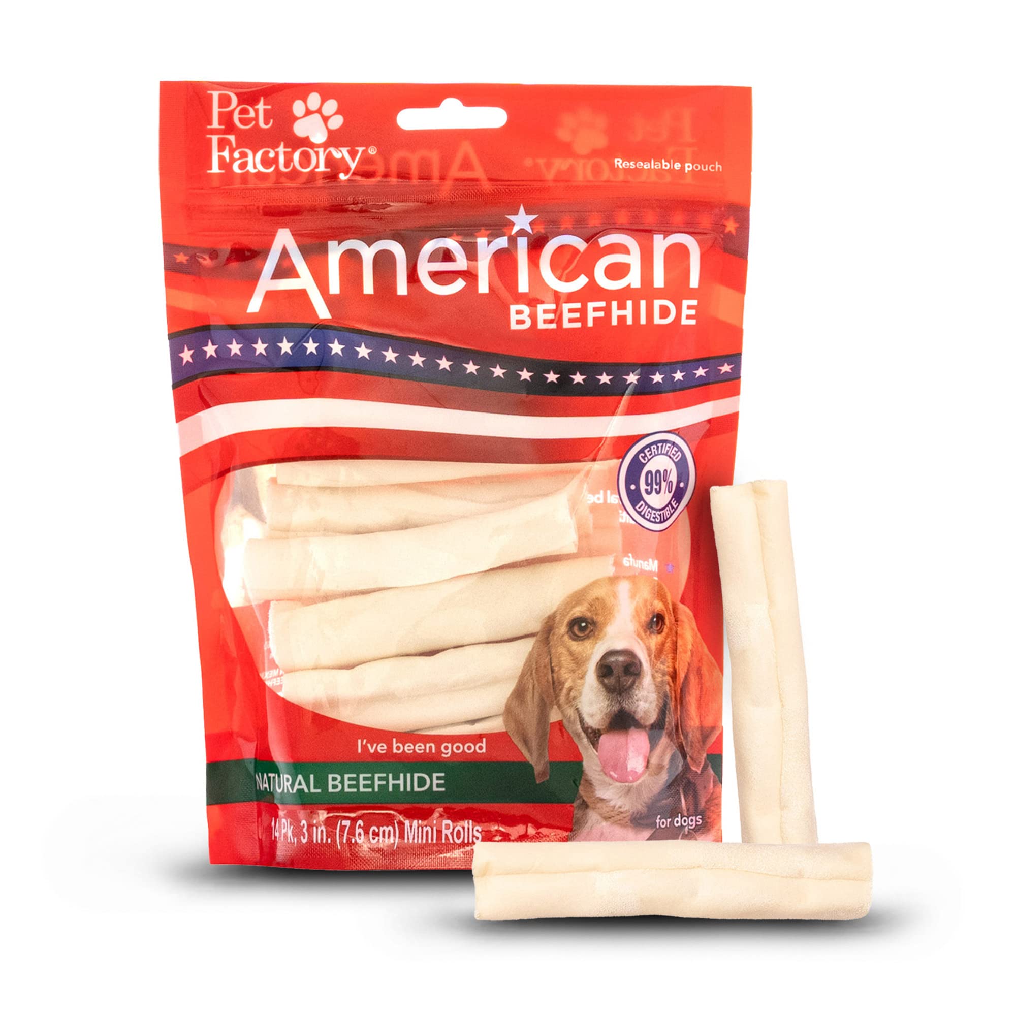 Pet Factory American Beefhide 3-3.5 Mini Rolls Dog Chew Treats - Natural Flavor, 14 Count/1 Pack