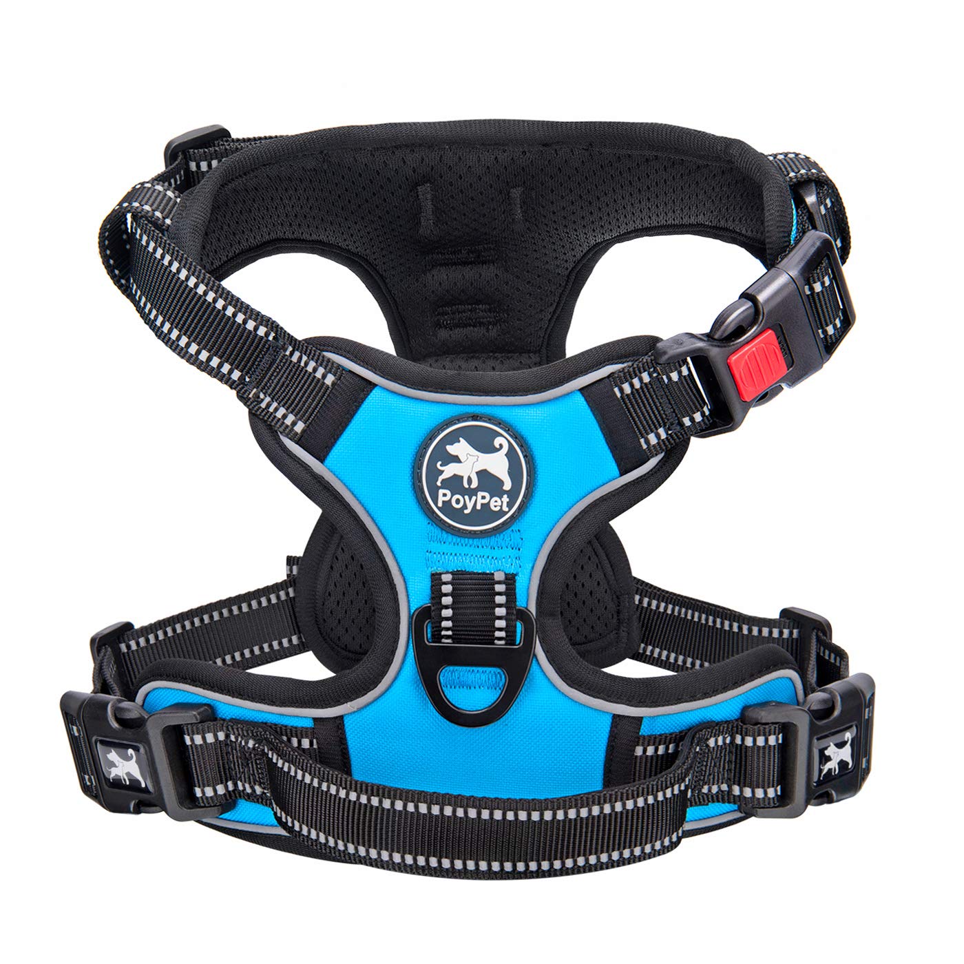 Poypet No Pull Dog Harness, No Choke Front Clip Dog Reflective Harness, Adjustable Soft Padded Pet Vest With Easy Control Handle For Small To Large Dogs(Blue,M)