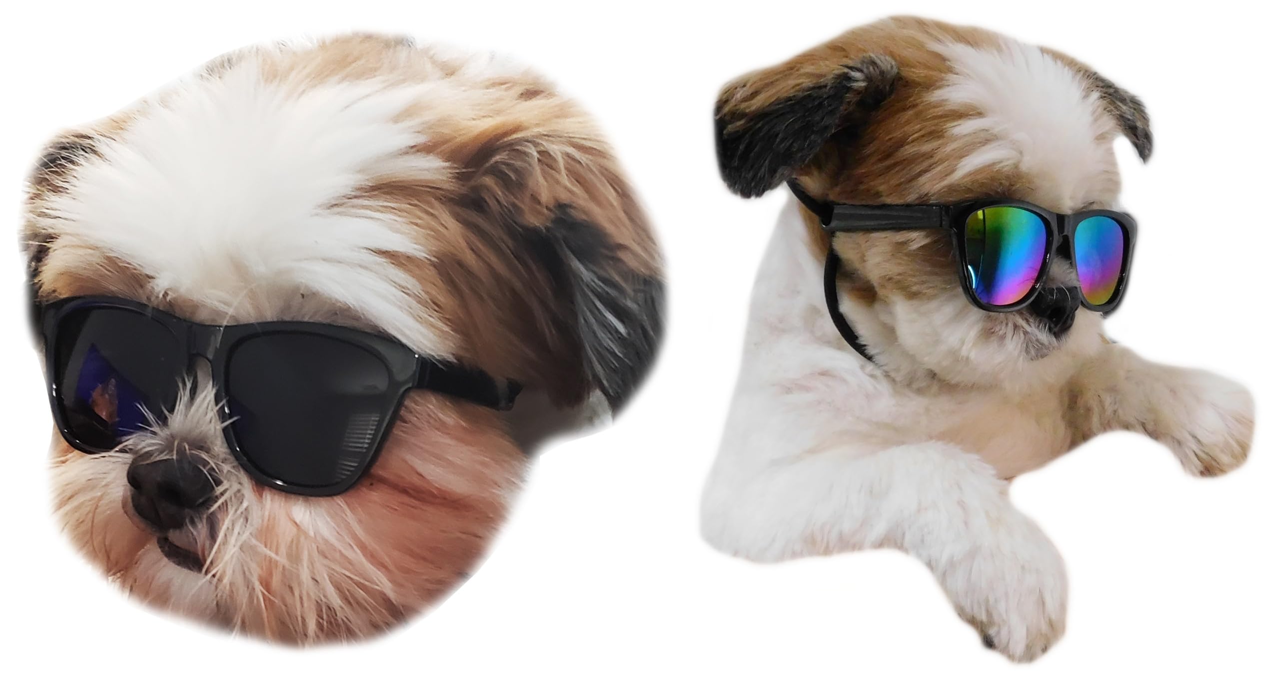 G014 Dog Cat Pet 80S Sunglasses Goggles For Small Breeds Up To 15Lbs (2-Pack Black+ Black-Rainbow Mirror)