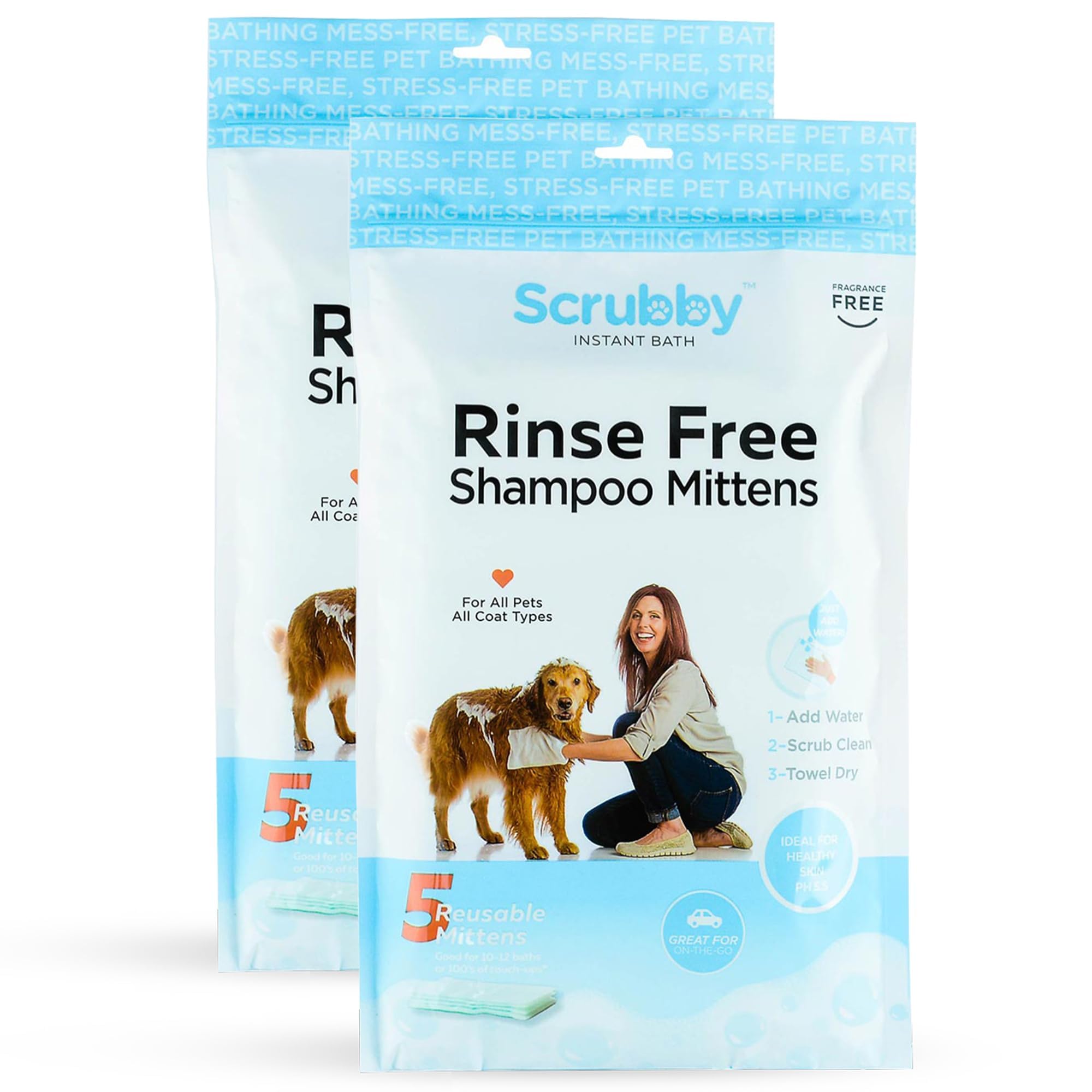 Scrubby Pet No Rinse Pet Wipes, Rinse Free Shampoo Mittens For Dogs And Cats, Bath Wipes For Bathing And Washing Pets, Hypoaller