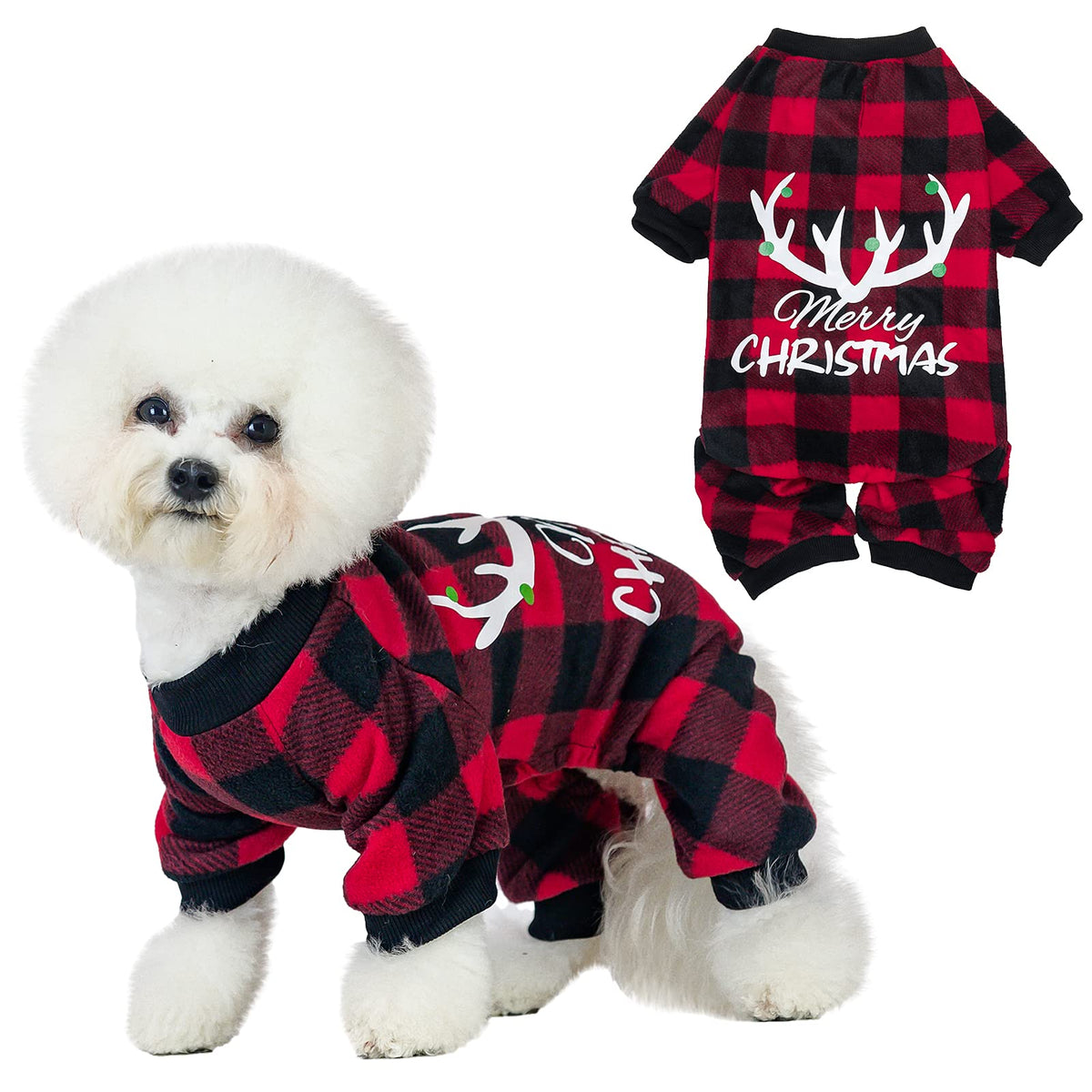 Bingpet Dog Christmas Pajamas -Fleece Material - Costume Christmas Pet Clothes Cold Protective Warm Pet Dog Fleece Pjs Nightdres