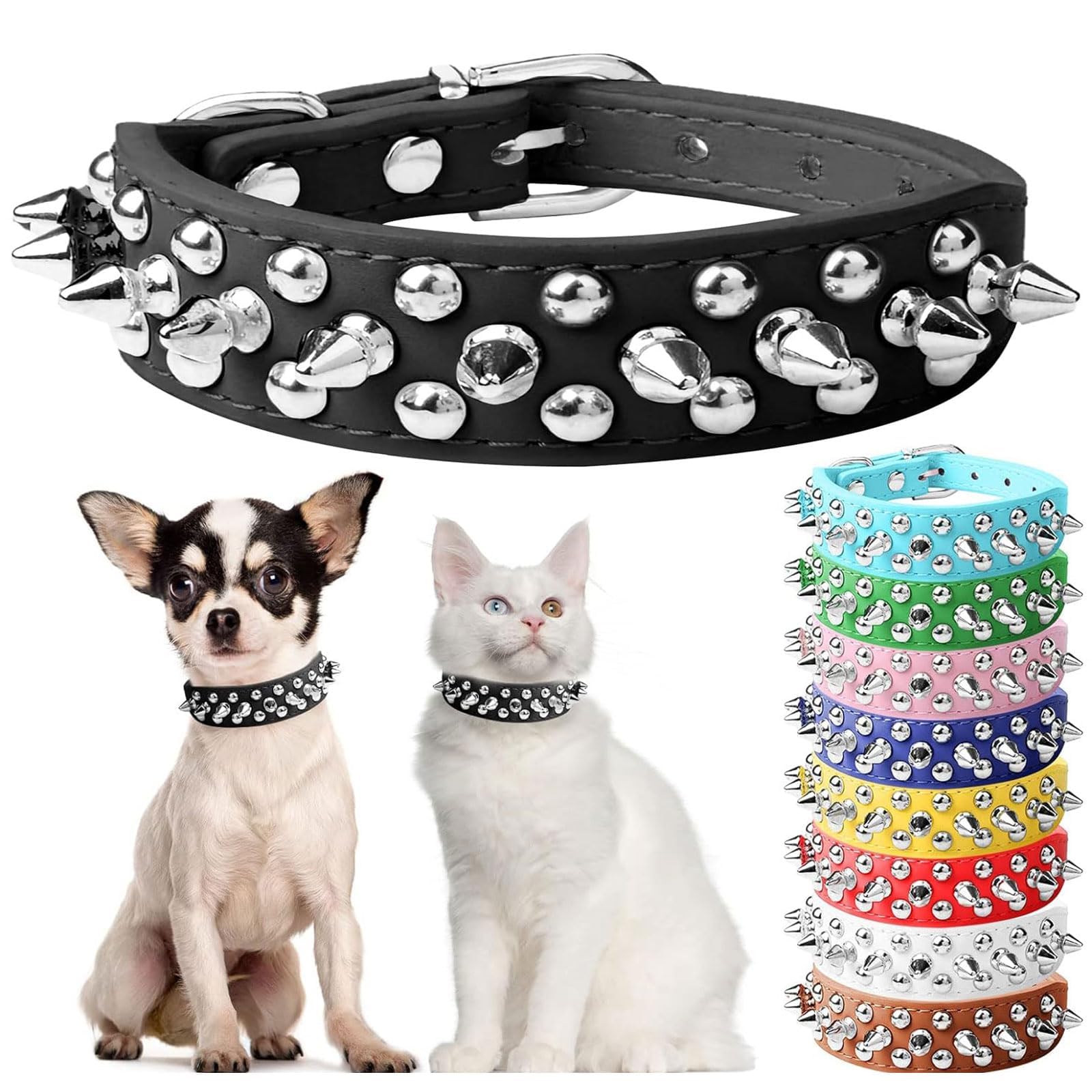 Doggyzstyle Spiked Dog Cat Collar Male Black Soft Leather Spike Puppy Collars Adjustable Mushroom Anti Bite Studded Small Dog Collars For Chihuahua Yorkshire Shihztu Poodle Pit Bull (Black,Xs)