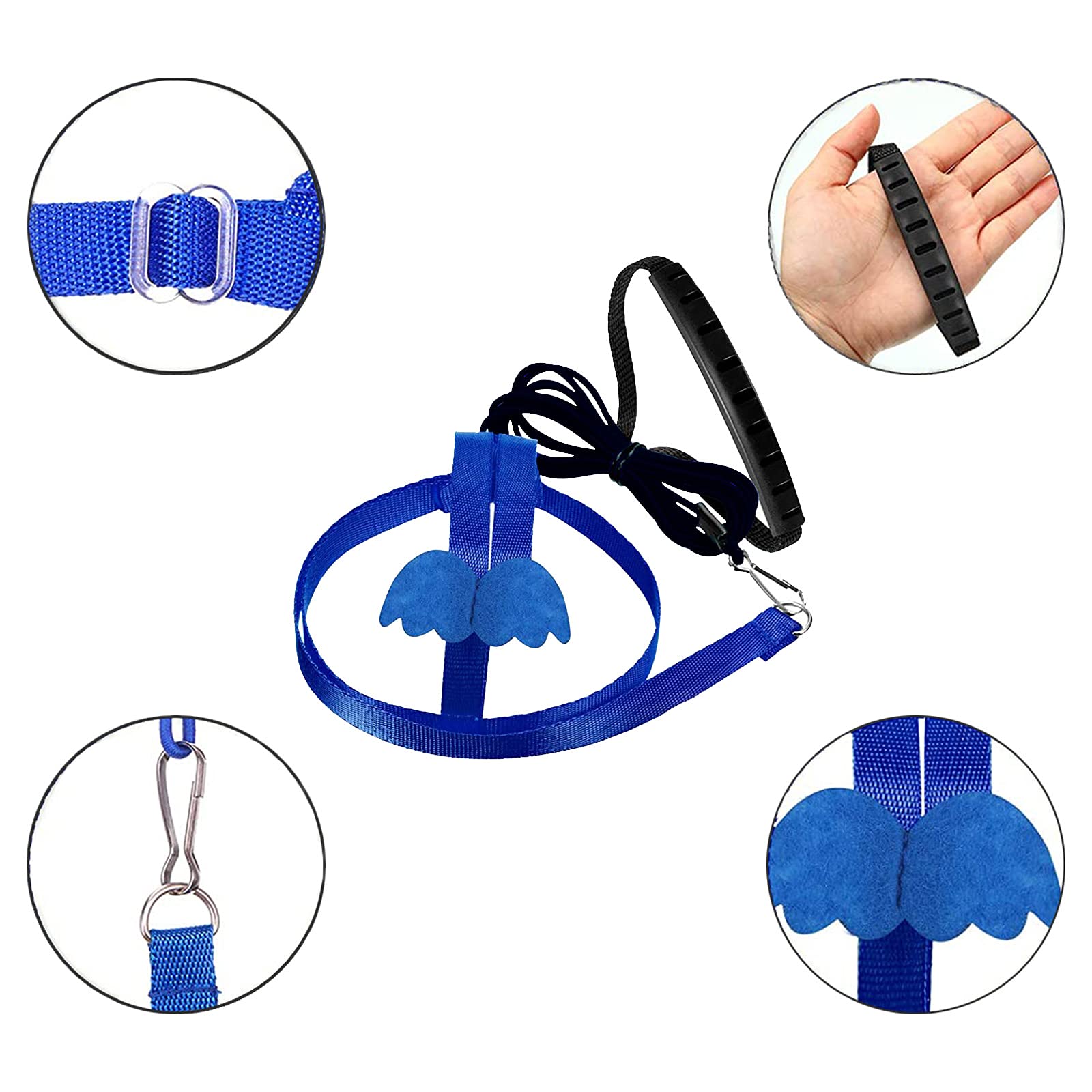 Dnoifne Pet Parrot Bird Harness And Leash, Adjustable Training Design Anti-Bite, Bird Nylon Rope With Cute Wing For Parrots, Suitable For Alexandrine, Scarlet, Keck, Mini Macaw & Same Size Bird (Blue)