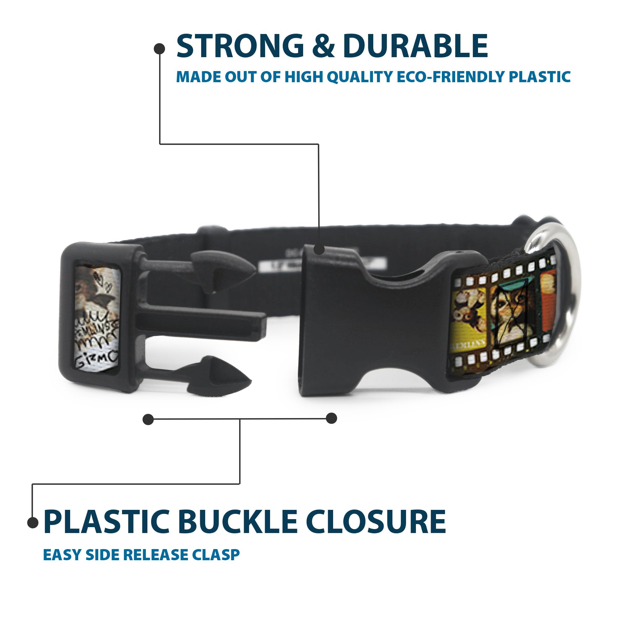 Buckle-Down Dog Collar Plastic Clip Gremlins Gizmo Filmstrip Poses Multi Color 11 To 17 Inches 1.0 Inch Wide