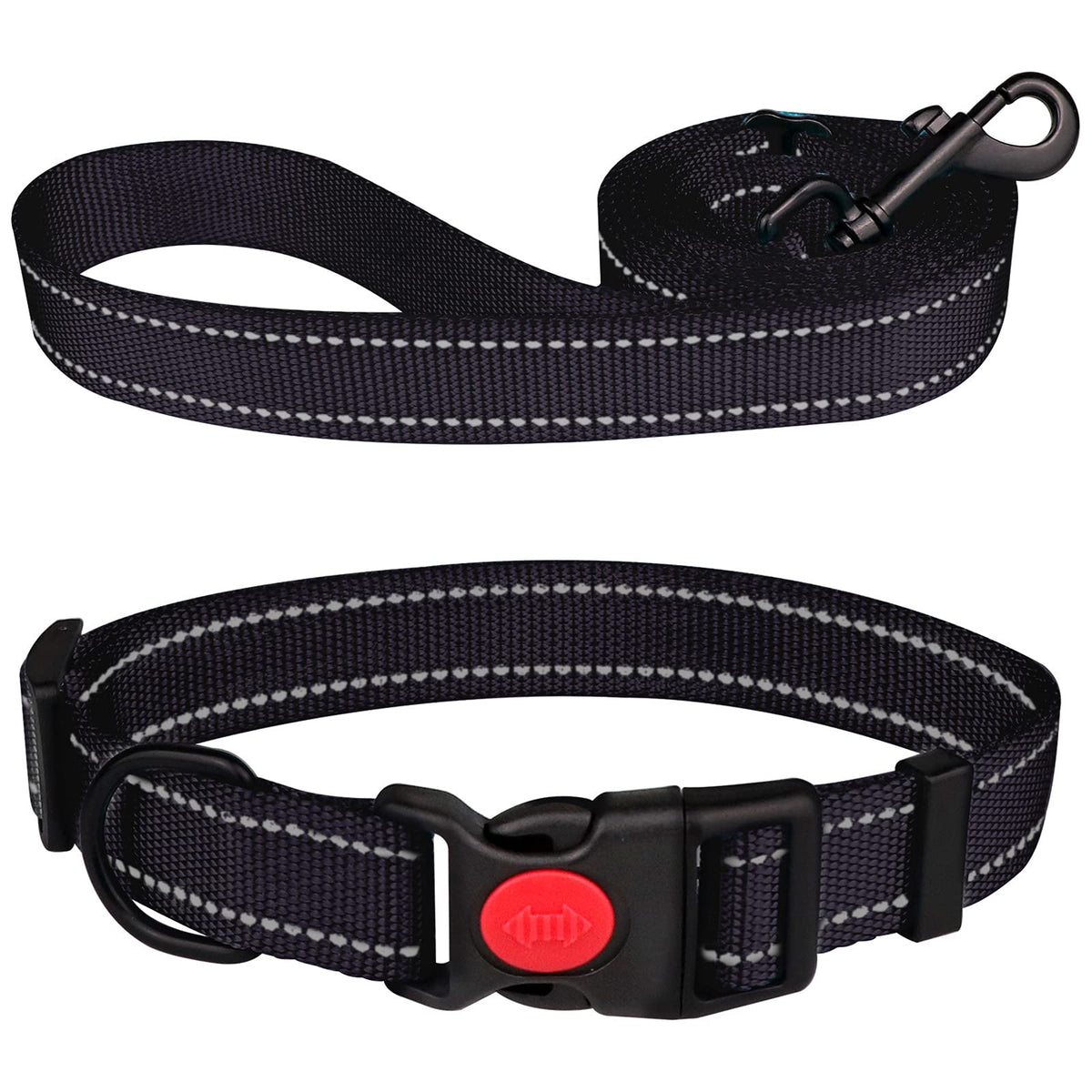 Reflective Dog Collar And Leash Set With Safety Locking Buckle Nylon Pet Collars Adjustable For Small Medium Large Dogs 4 Sizes(