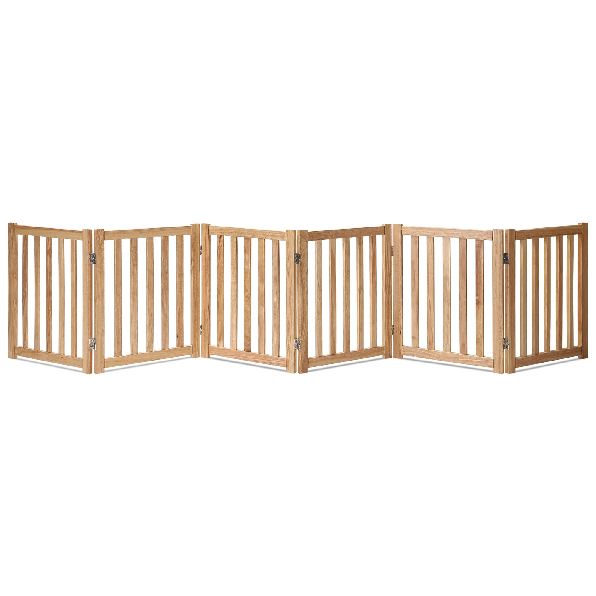 LZRS 6-Panel Extra-Wide Freestanding Wooden Dog Gate Indoor - 24   High Foldable Safety Pet Barrier for Doorways, Hallways, Kitc