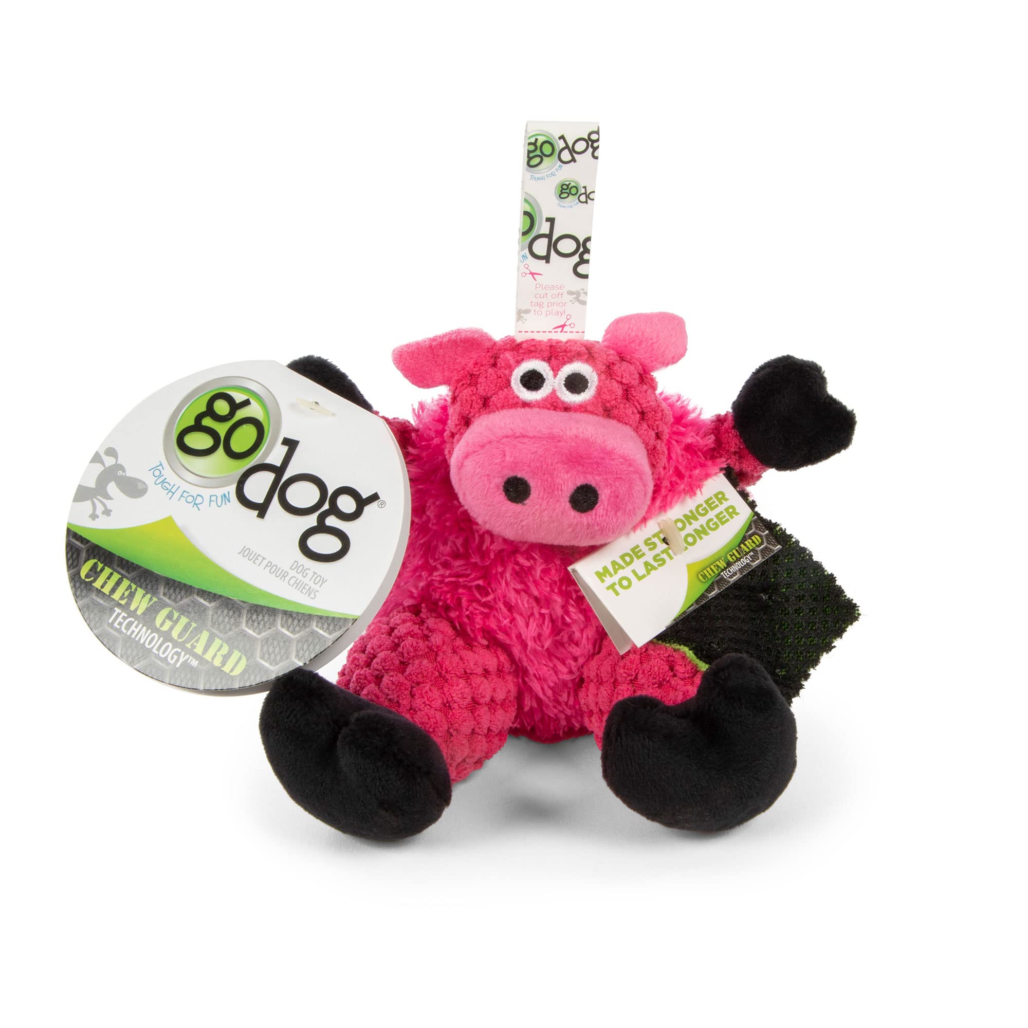 Godog Checkers Just For Me Sitting Pig Squeaky Plush Dog Toy, Chew Guard Technology - Pink, Mini