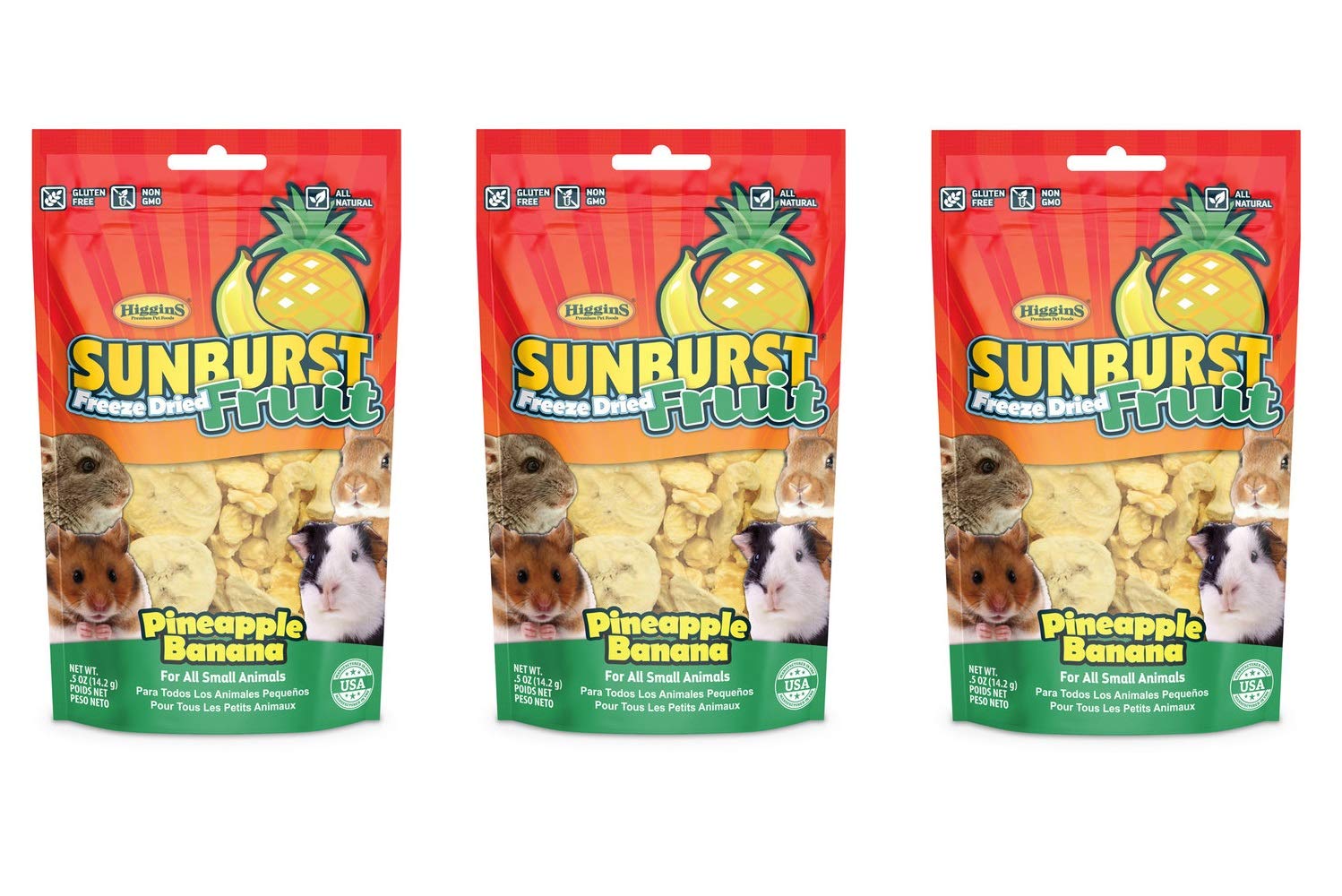 Higgins Sunburst Pineapple Banana, 0.5 Ounces, Freeze-Dried Fruit for All Small Animals (3 Pack - 0.5 Ounces)