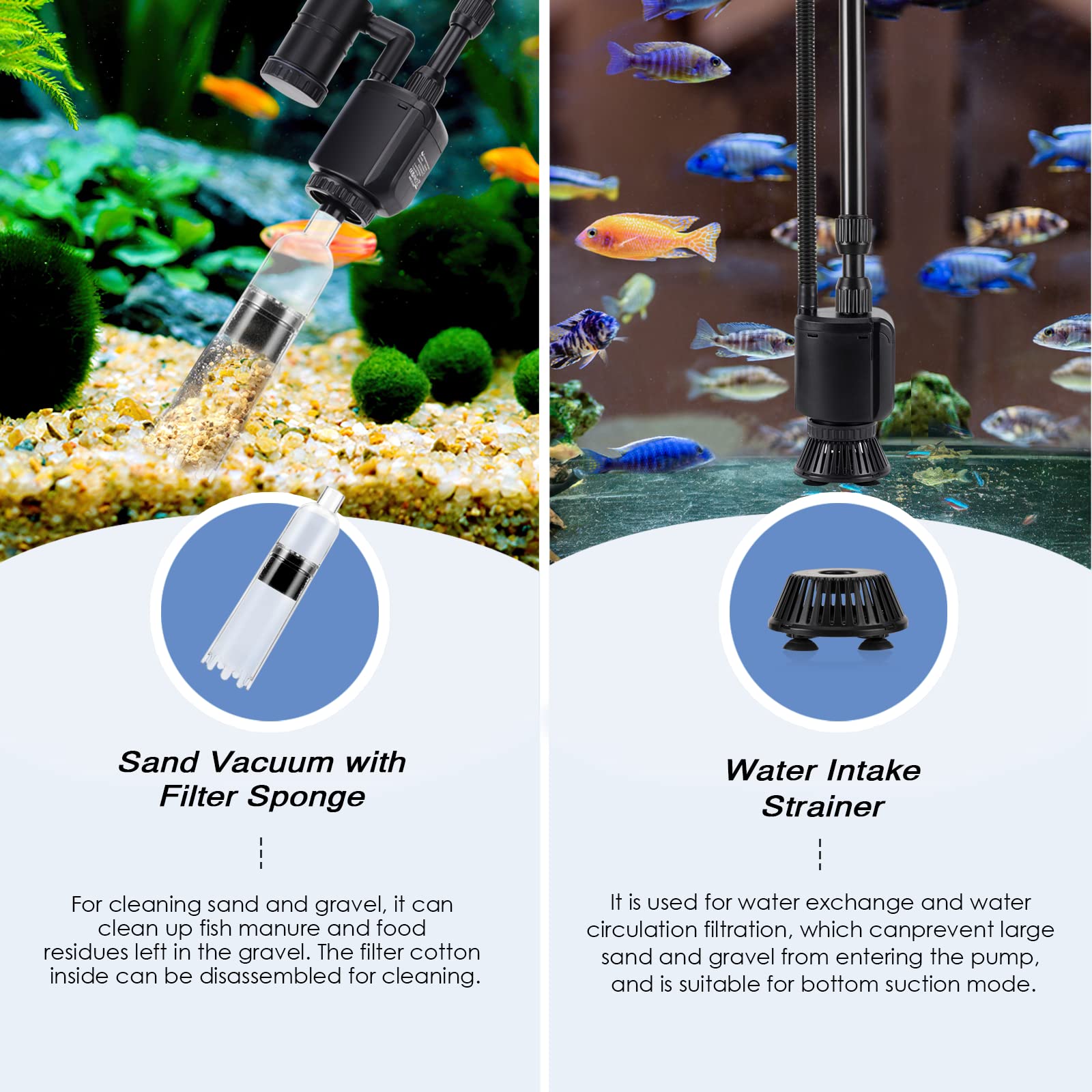 AQQA Electric Aquarium Gravel Cleaner, 6 in 1 Automatic Fish Tank Cleaning Tools Gravel Vacuum for Aquarium, Suitable for Change